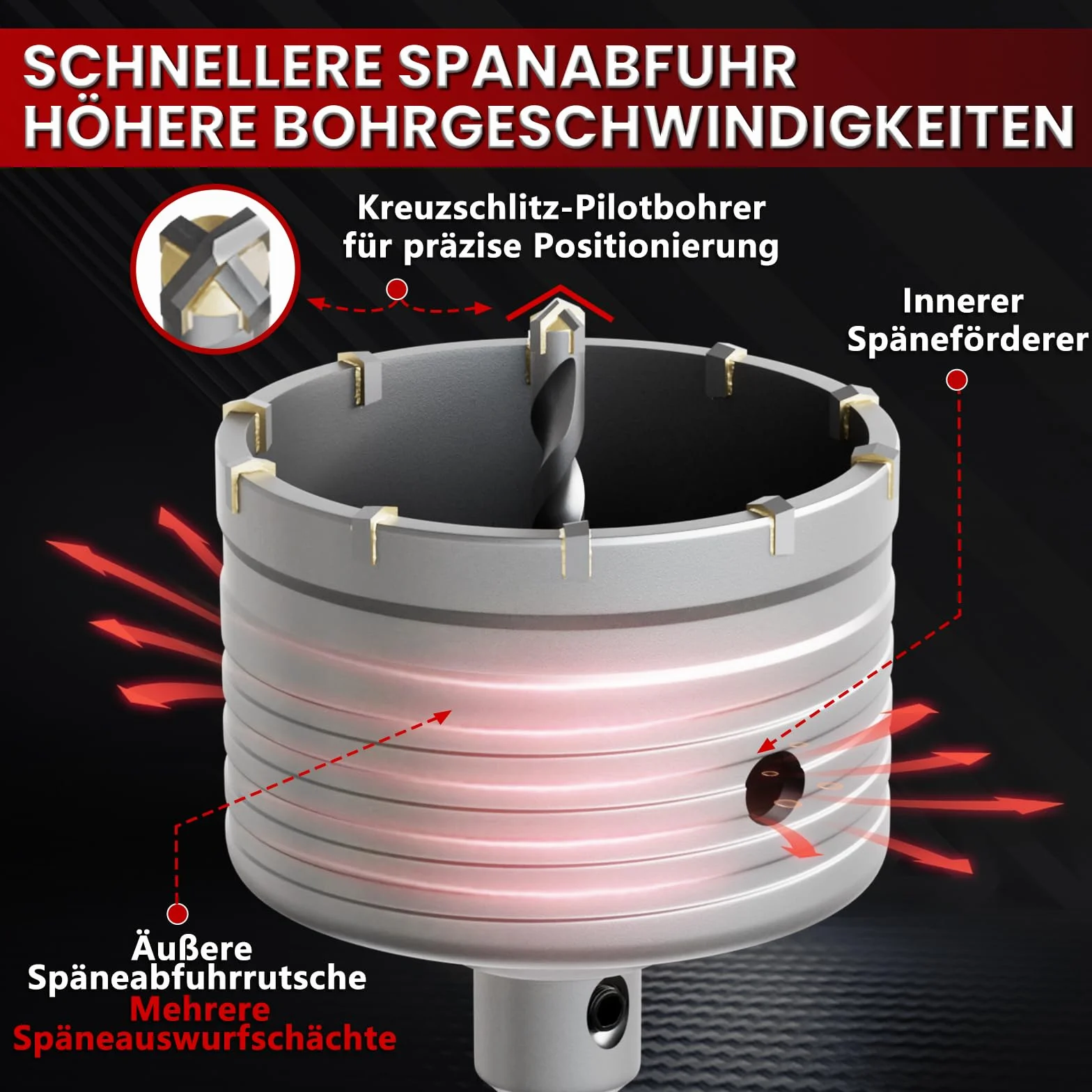 CSOOM Otwornica do betonu 90 mm z drążkiem przedłużającym SDS-Plus 110 mm, zestaw otwornic do betonu, 4 x 8 x 110 mm, końcówka z twardego metalu, 2 wiertła centrujące
