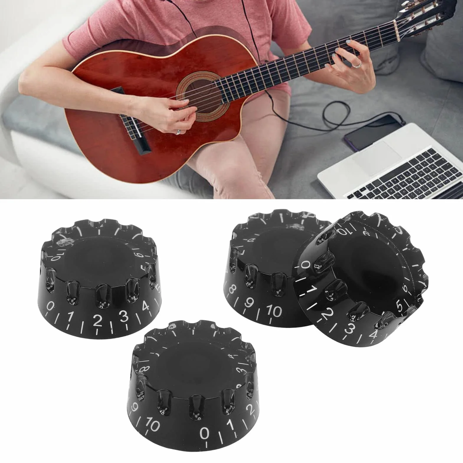 Gałka Basowa, 4-częściowa Profesjonalna Plastikowa Gałka Gitarowa, łatwa do Przenoszenia w Celu Wymiany (Czarny)