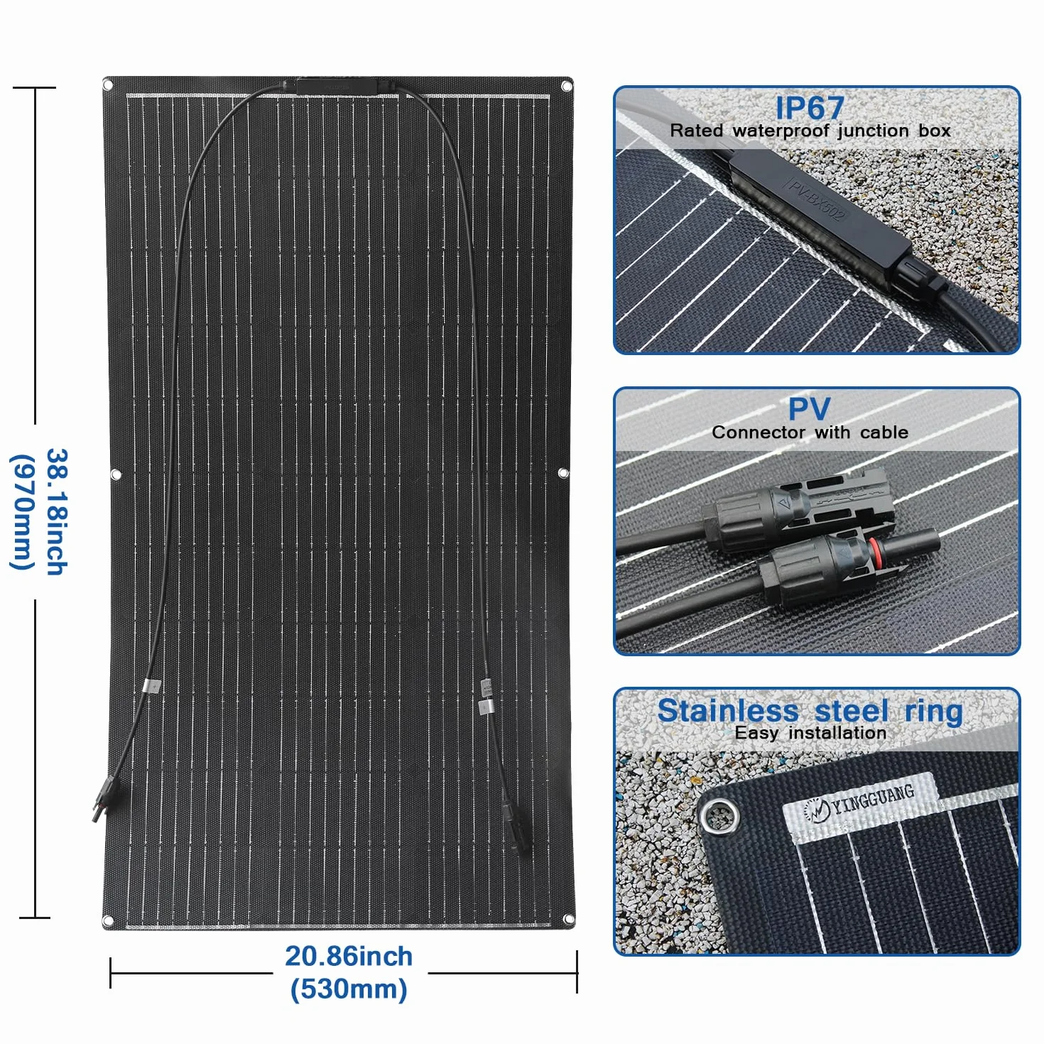 Elastyczny Moduł Solarny 100W Monokrystaliczny Panel Słoneczny ETFE Panel Fotowoltaiczny Słonecznymi 24V/12V Ładowarka Słoneczna, Do system poza siecią/przenośna elektrownia/łódź/dach/balkon