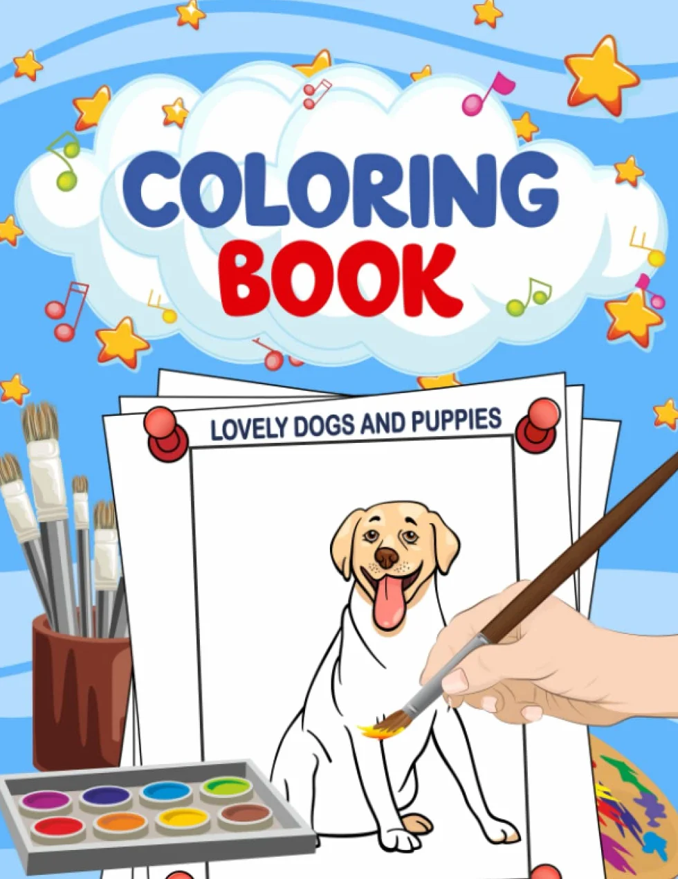 Watercolor Coloring Book For Kids - Lovely Dogs and Puppies