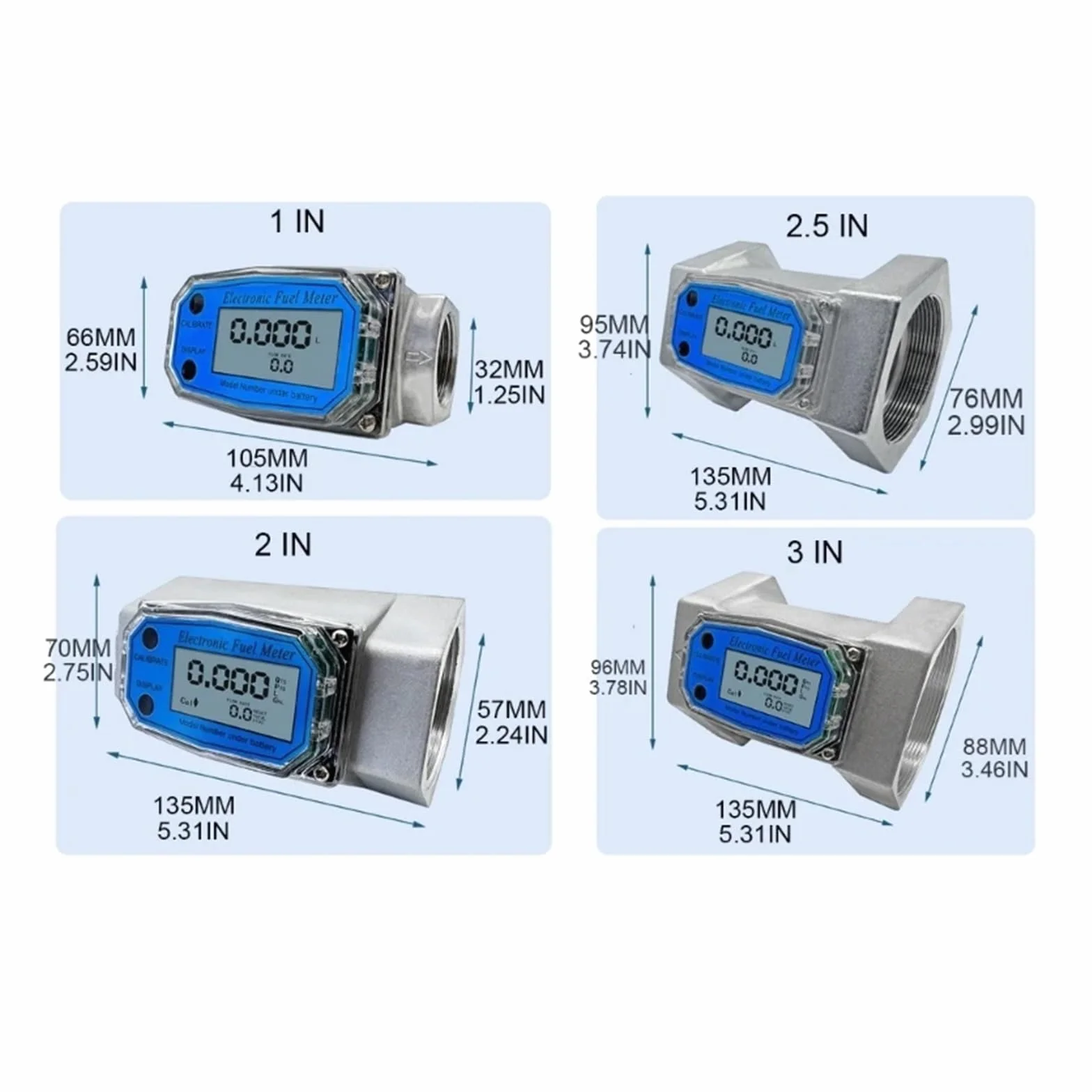 Licznik przepływu wody, Przepływomierz 1 Cal/2 Cale/2,5 Cala/3 Cale LCD Cyfrowy Przepływomierz Cieczy Elektroniczny Przepływomierz Do Wody Mocznikowej Paliwa do wody, oleju napędowego i innych płynów(