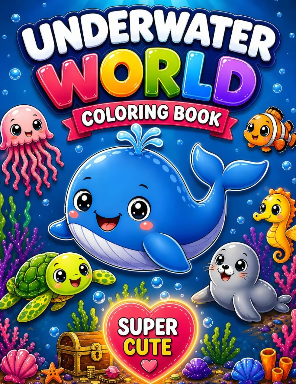 Underwater World Coloring Book for Toddlers Super Cute Ocean Animals and Sea Creatures: Cute and Easy Ocean Animals, Sea Creatures and Underwater Coloring Pages for Kids