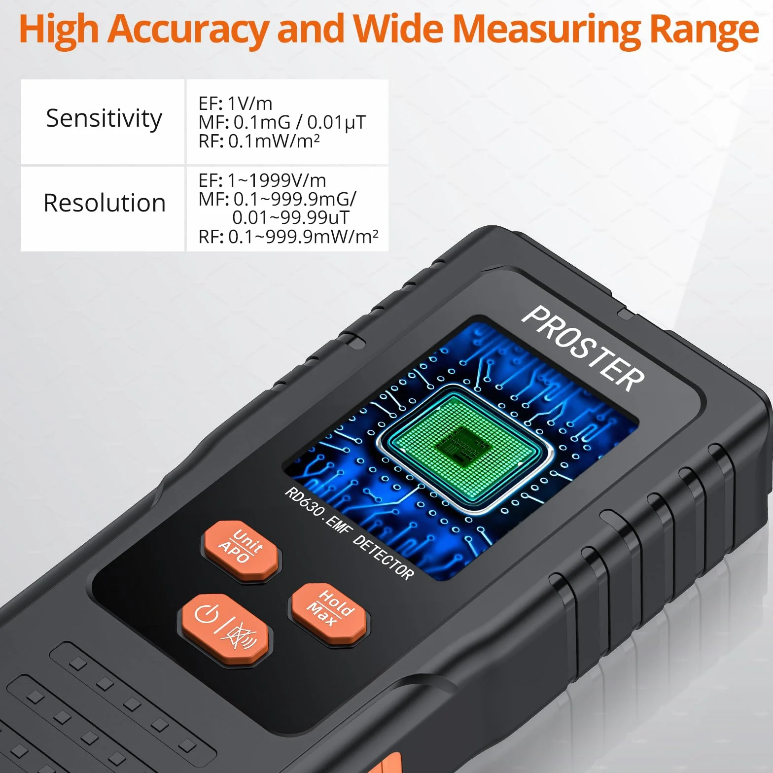 Proster EMF cyfrowy detektor promieniowania 3 w 1 do pól EF RF MF, 5G, WiFi
