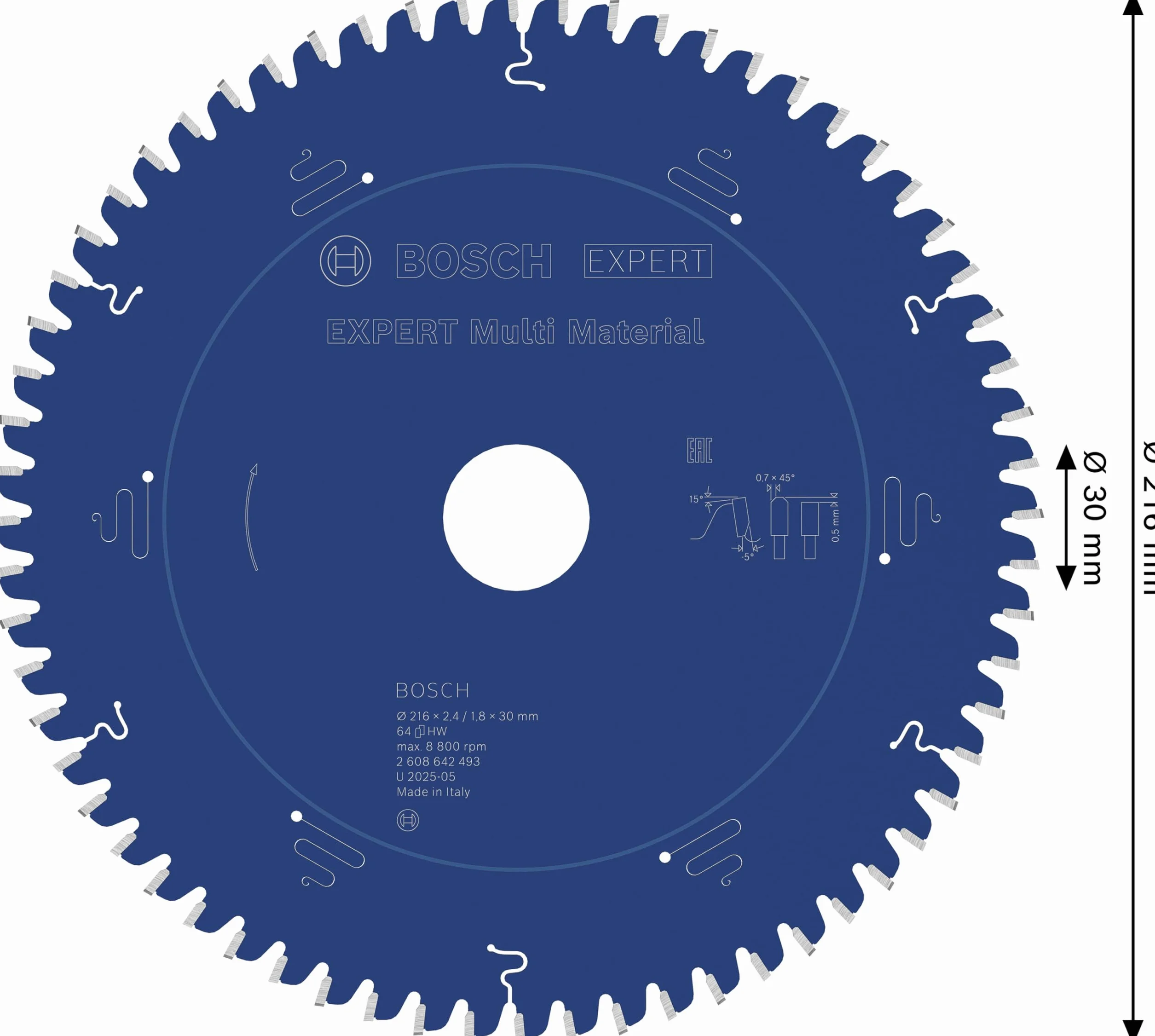 Bosch Professional Brzeszczot do piły tarczowej Expert for Multi Material (216 x 30 x 2,4 mm, 64 zęby, akcesoria do piły tarczowej)