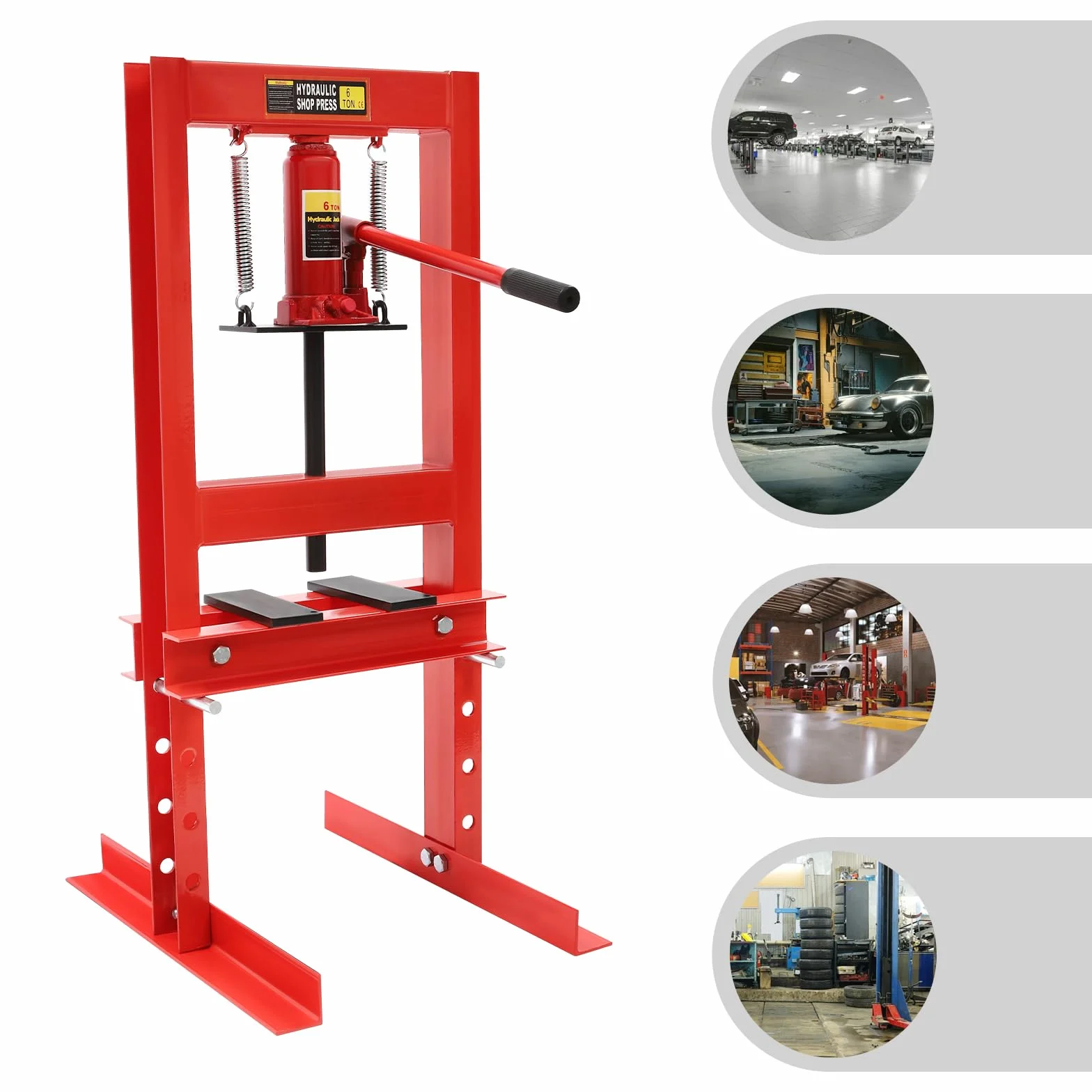 Prasa hydrauliczna 6T z regulacją wysokości, prasa warsztatowa 0-28 cm, do warsztatu, ręczna prasa hydrauliczna, stal węglowa, profesjonalna prasa ramowa z uchwytem, do warsztatów