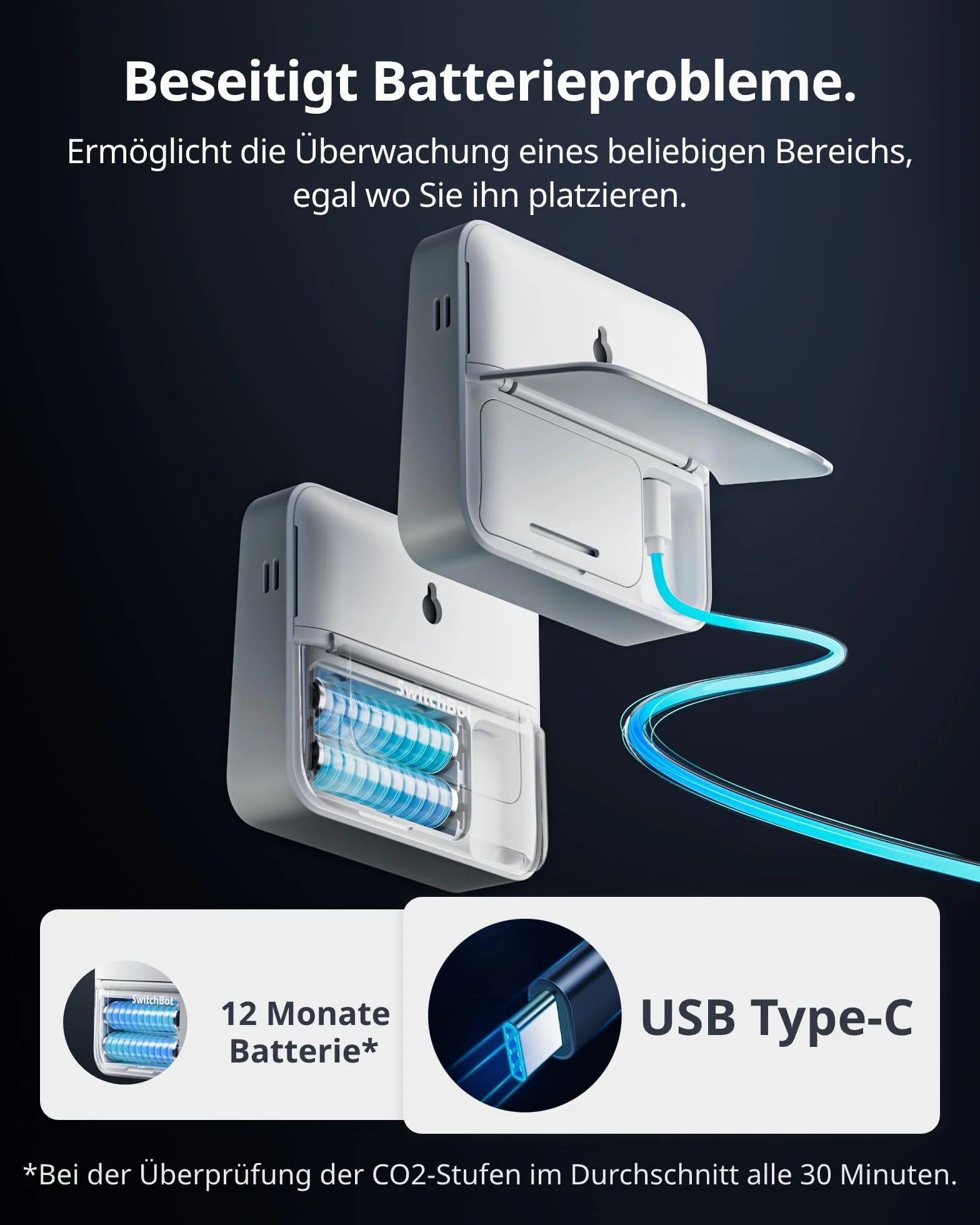 SwitchBot Czujnik CO2 Bluetooth Con IP65, miernik CO2 z termometrem i higrometrem wewnątrz, miernik jakości powietrza z alarmem CO2, Bluetooth CO2 z aplikacją, 2 lata przechowywania danych
