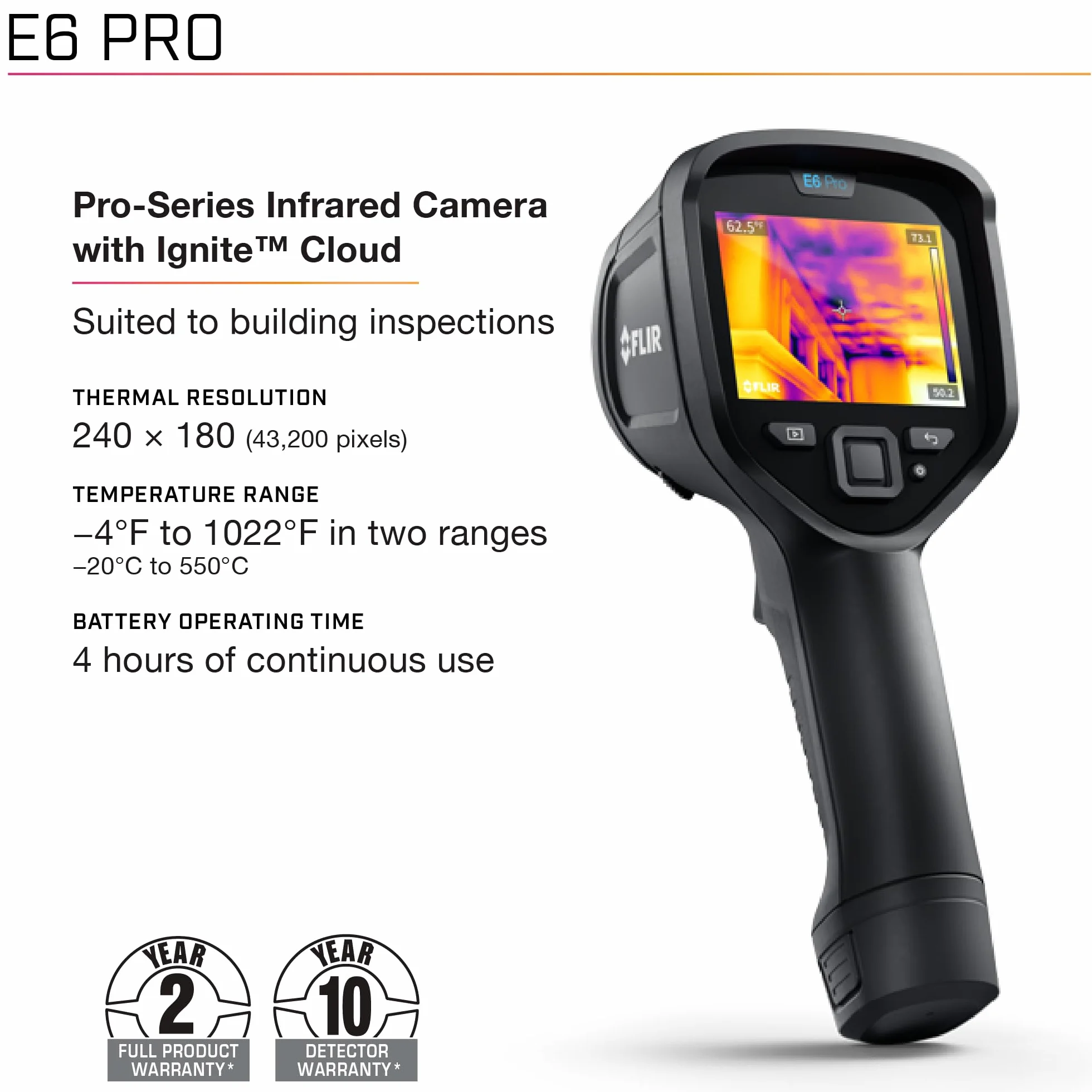 FLIR E6 Pro - Commercial Thermal Imaging Camera with Wifi. High Resolution Infrared Camera with FLIR Ignite Cloud