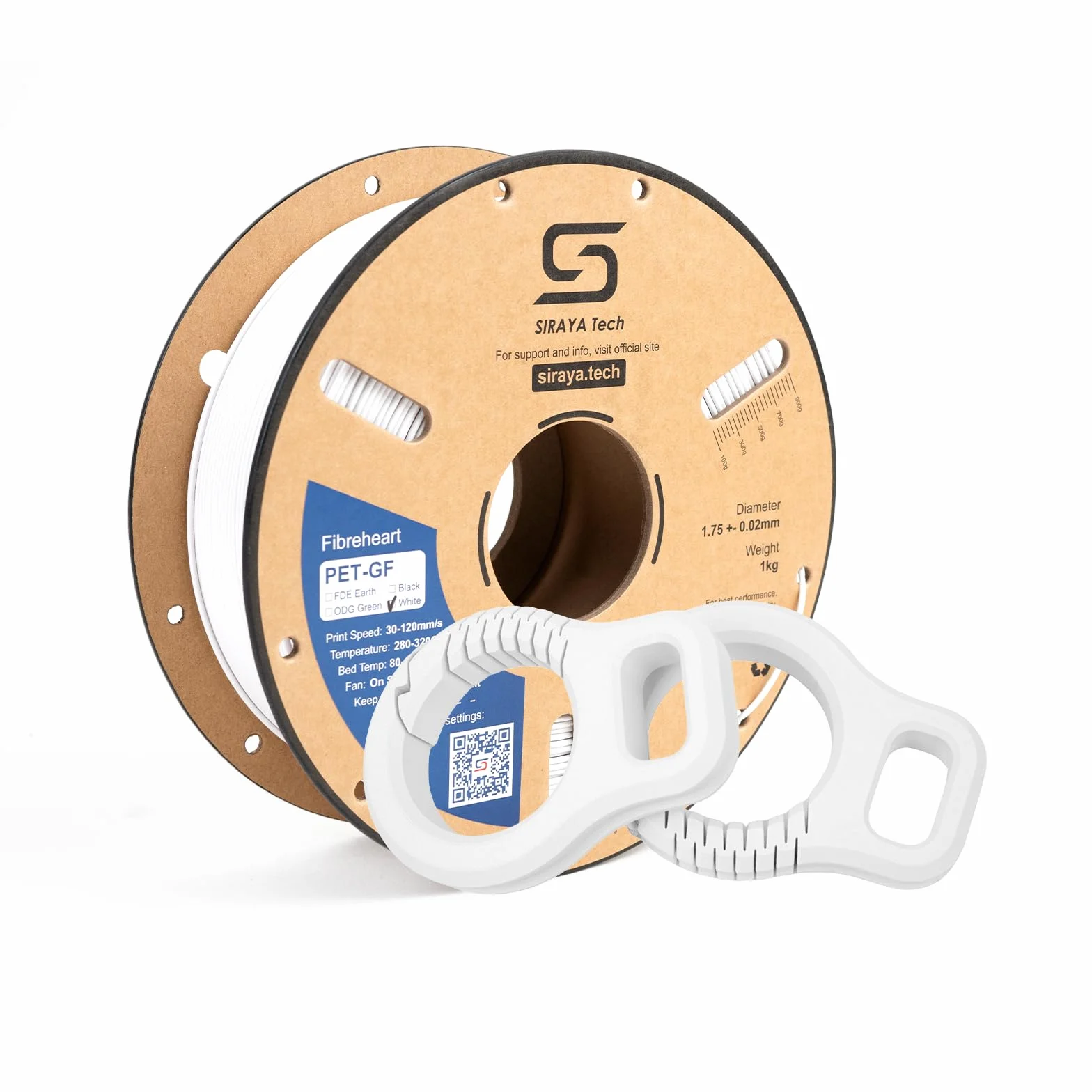 Siraya Tech Fibreheart PET-GF Filament 3D – 15% włókno szklane, odporny UV, niska absorpcja wilgoci, wysoka wytrzymałość i sztywność do zastosowań przemysłowych (Biały, 1 kg)