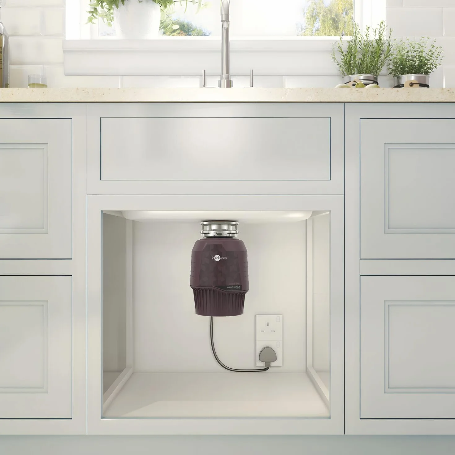 Insinkerator Evolution Plus 750 EC rozdrabniacz odpadów kuchennych, z silnikiem indukcyjnym o mocy 0,75 KM, z przełącznikiem powietrza