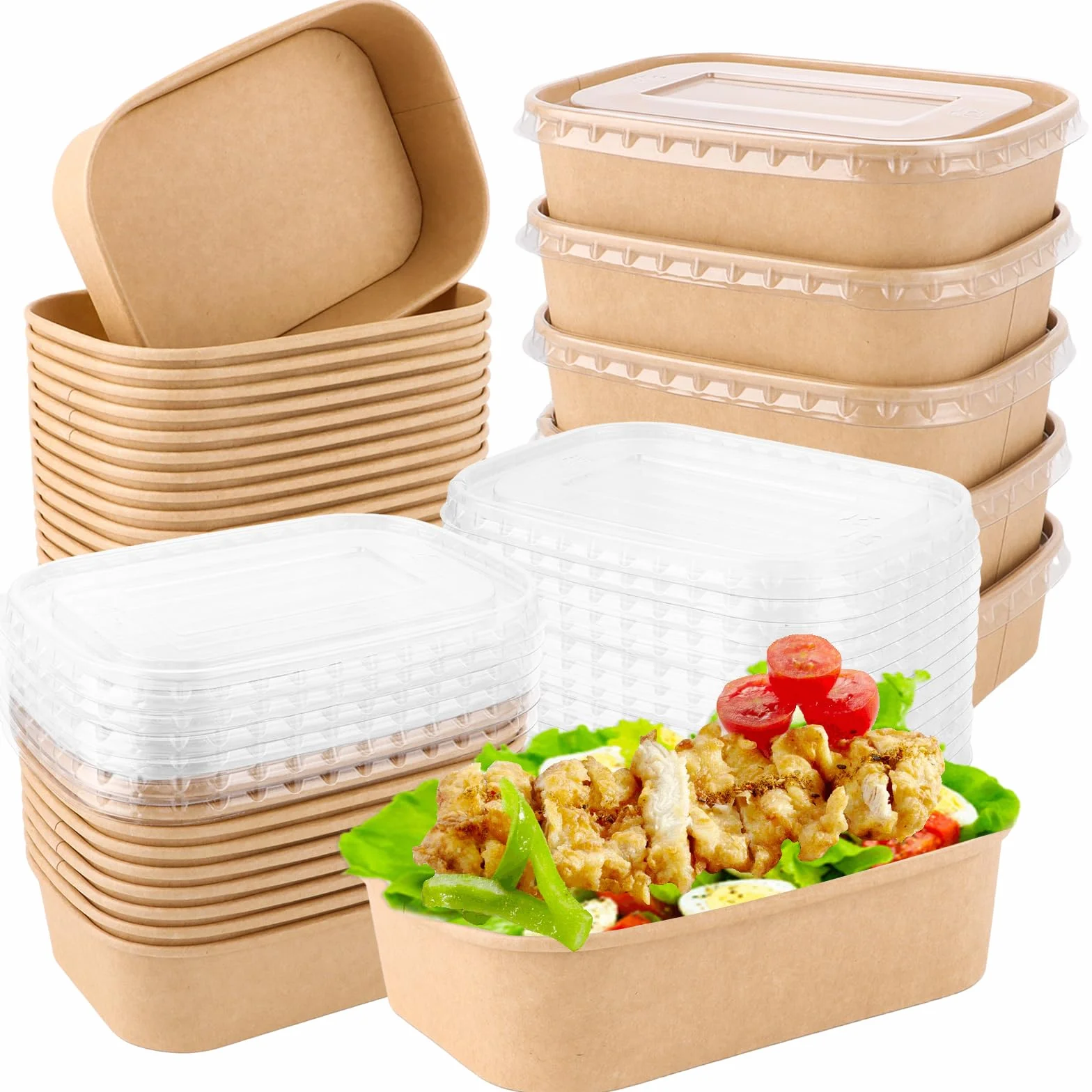 50 sztuk tac z papieru typu kraftowego, 500 ml, pudełko z papieru typu kraft, 171 x 120 x 43 mm, opakowanie na żywność, jednorazowe opakowanie z pokrywką, brązowe pudełka Take aAway, miski