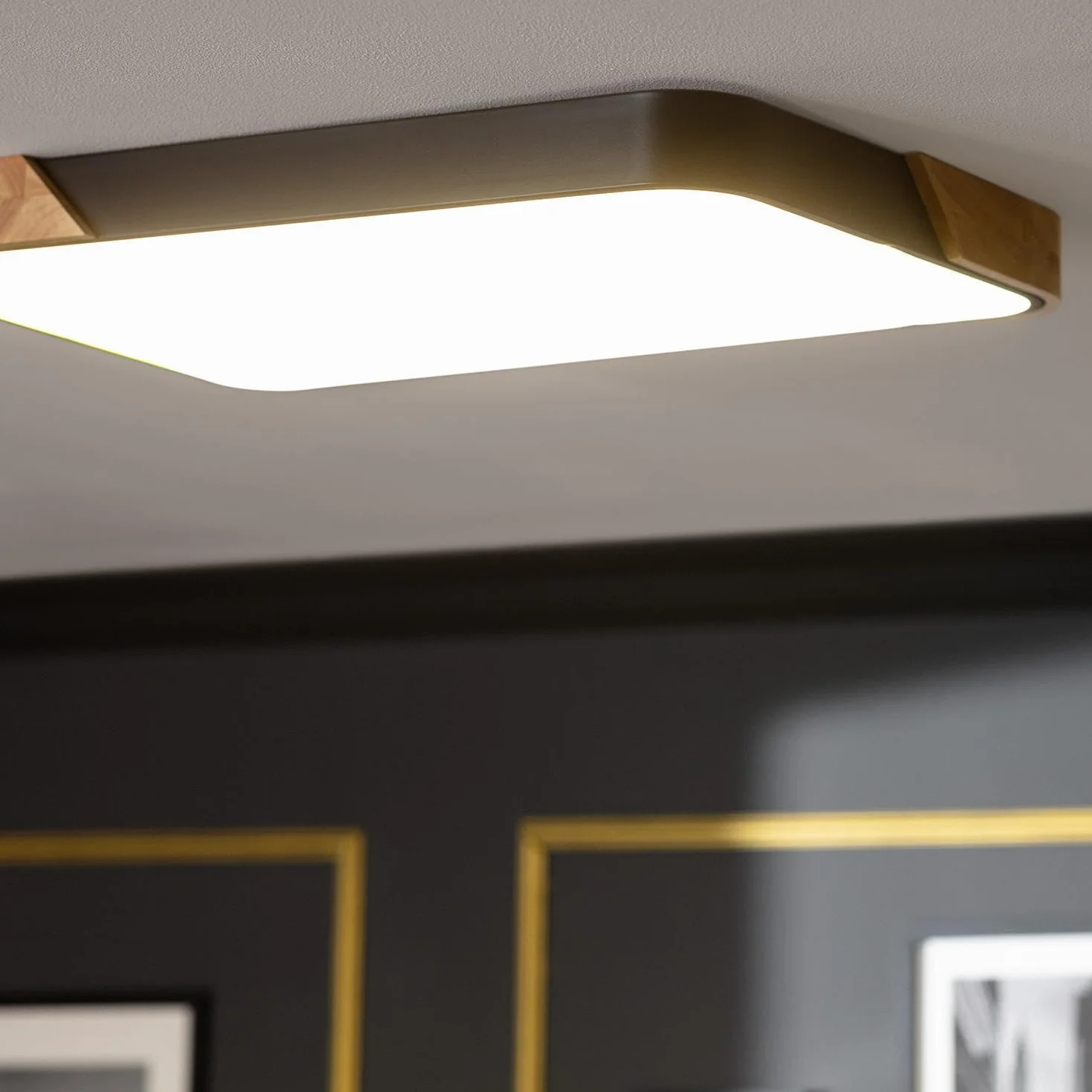 LEDKIA LIGHTING Plafon LED 30W Prostokątny z Drewna i Aluminium 625x425mm CCT Semi-Dari Czarny