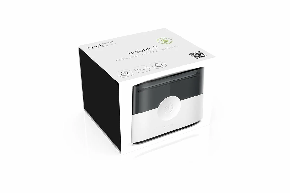 flow-med u-sonic 3 - Myjka Ultradźwiękowa - do Wkładek Usznych i Ochrony Słuchu - Akumulator - Czyszczenie 360° - Pojemnik 125ml - Wiele Innych Zastosowań - 2 Etapy - USB-C