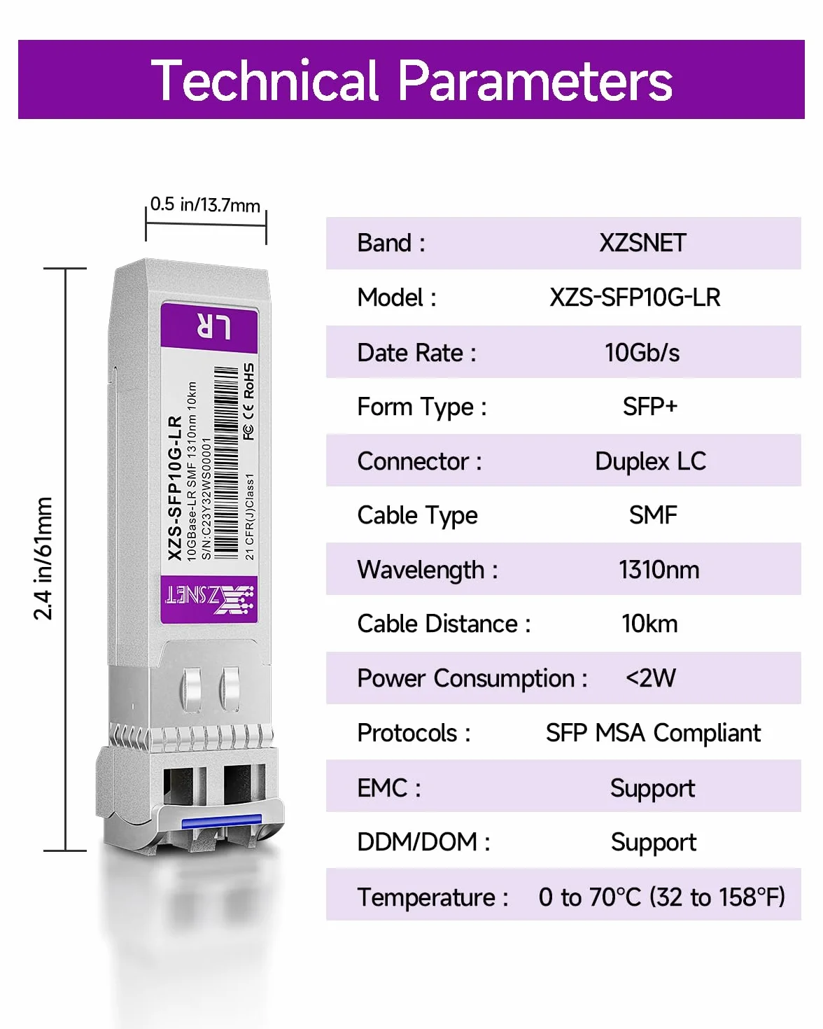 Transceiver 10GBASE-LR SFP+, jednomodowy moduł światłowodowy 10G SFP+ do LC, kompatybilny z Cisco SFP-10G-LR, Ubiquiti UniFi UF-SM-10G, Mikrotik S+31DLC10D, Meraki, Netgear, D-Link i innymi, 2