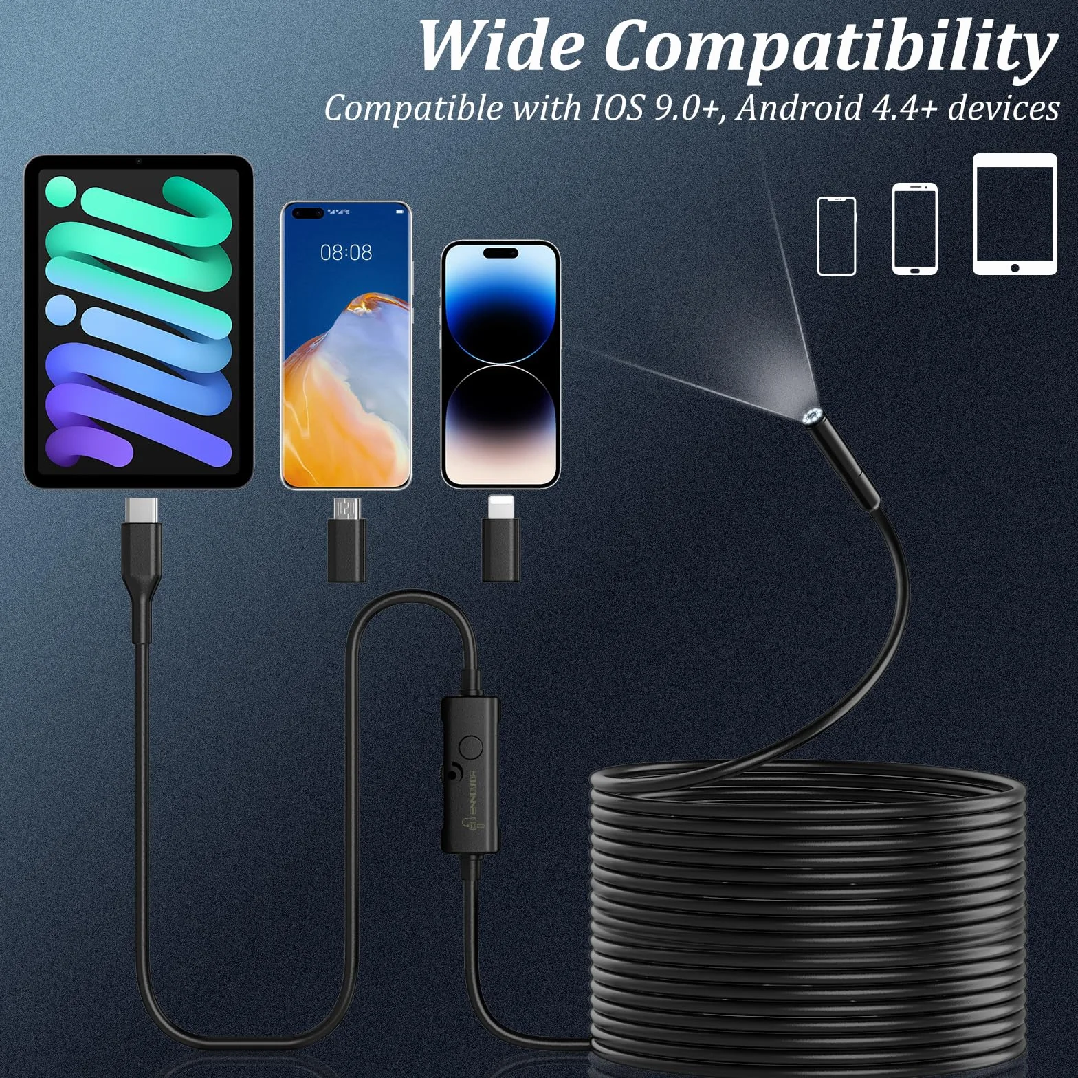 Ennovor Endoskopowa kamera inspekcyjna 1920P HD 10 m IP67 7,9 mm sonda rurowa do iOS Android