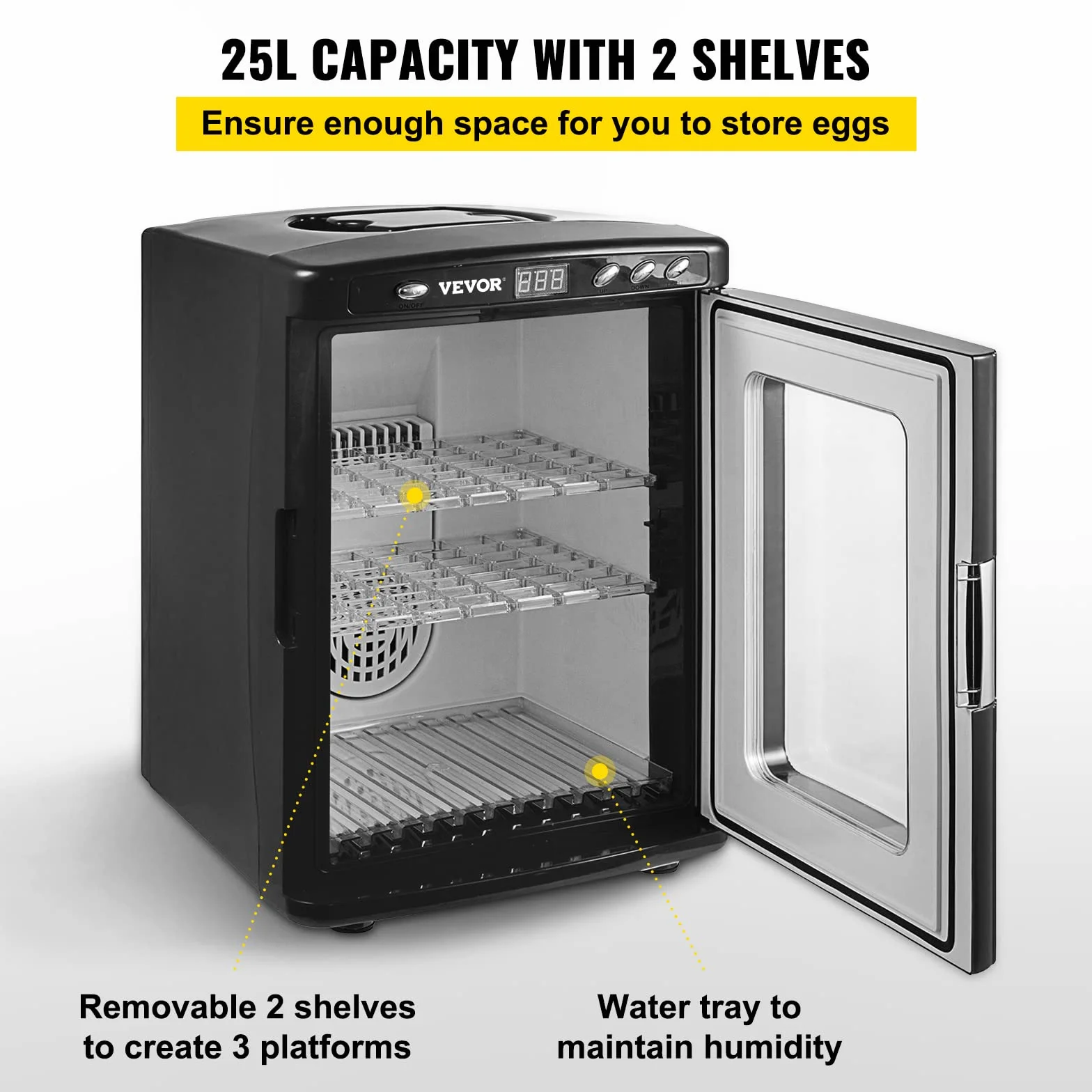 VEVOR Inkubator do jaj gadów o pojemności 25 l, 5-60°C, wyświetlacz LED, inkubator, laboratorium, chłodzenie, ogrzewanie 220 V, do jaj wylęgowych, kolor czarny