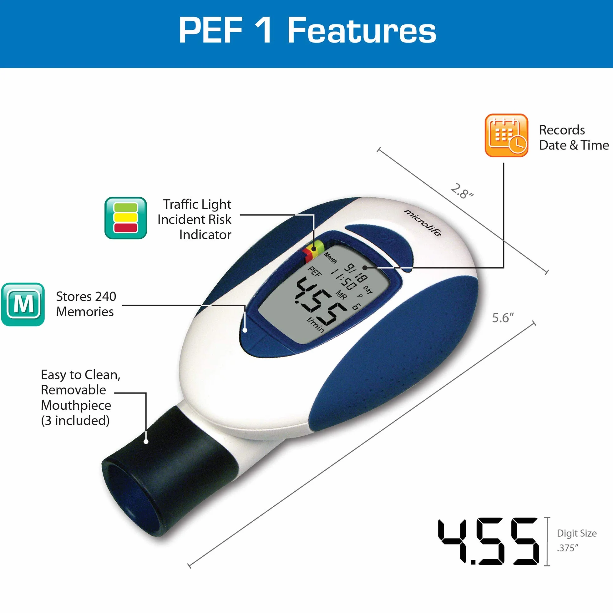 Microlife Pf-100 Microlife monitor PEF i astmy, pomiar PEF i Fev1