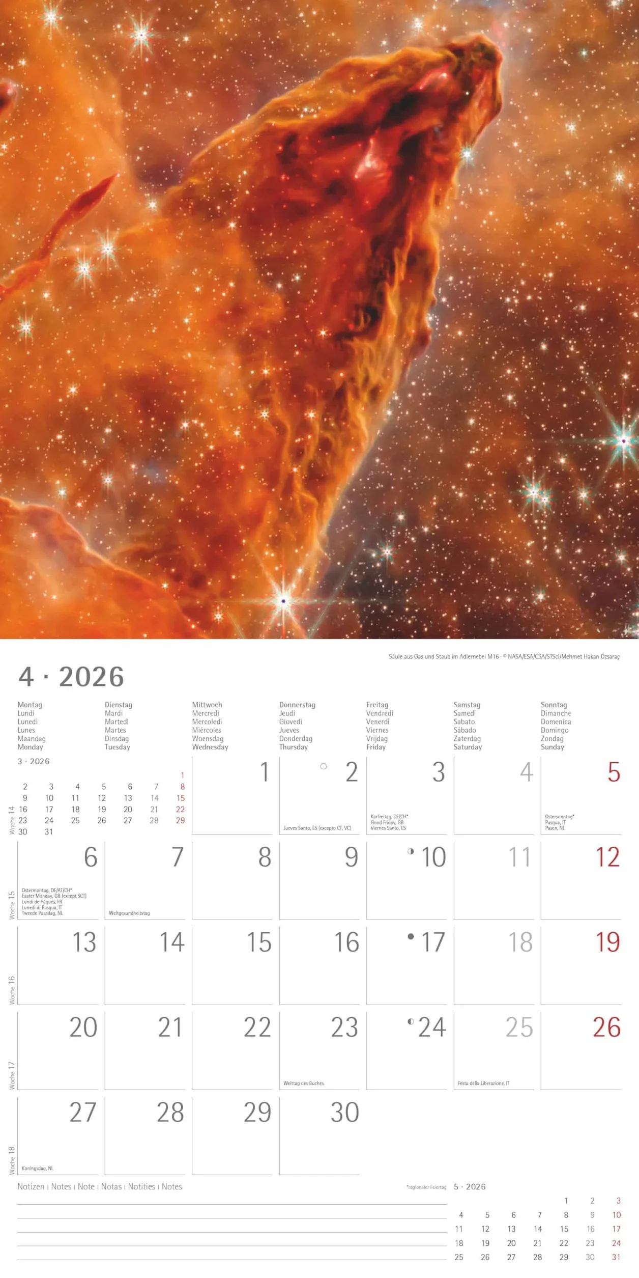 Alpha Edition - Space 2026 – Broschürenkalender 30×30 cm (30×60 geöffnet) mit Notizbereich, faszinierender Weltraum-Wandkalender & Bildkalender, idealer Wandplaner für Astronomie- & Sternenfans