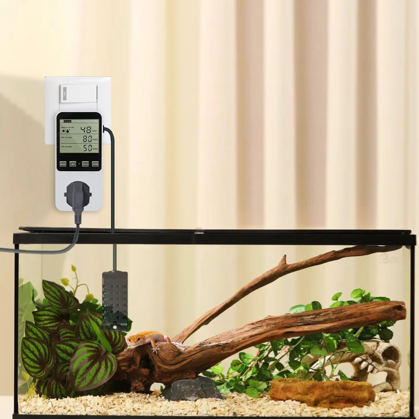 Regulator wilgotności, przełącznik temperatury, 230 V, z czujnikiem, termostat gniazdkowy, przełącznik do szklarni, terrarium, kiełkowania nasion szklarni, ogrzewania, chłodzenia (najnowszy model)