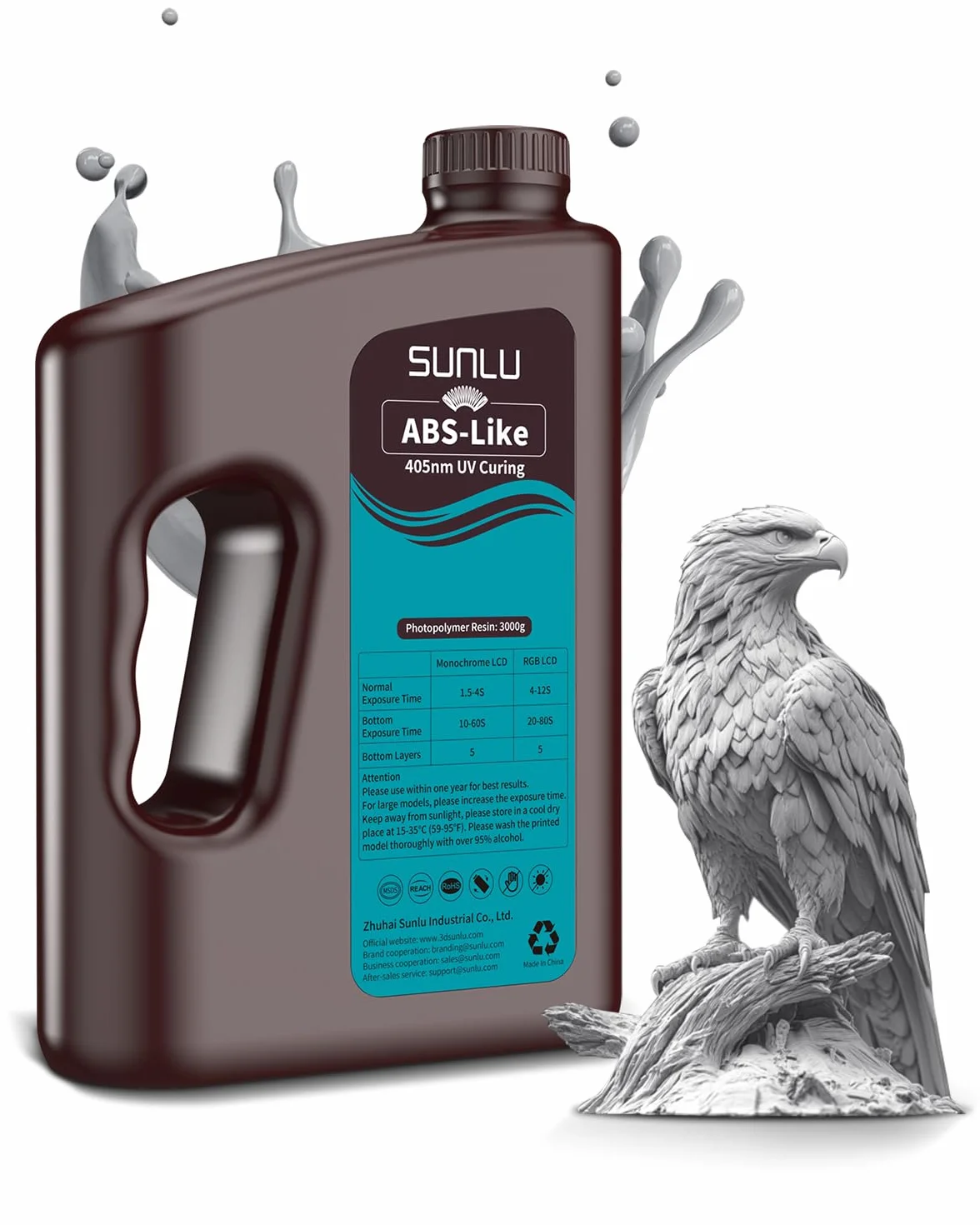 SUNLU Żywica ABS-Like do drukarki 3D 3KG, szybka żywica utwardzana UV 405 nm do druku 3D LCD/DLP/SLA, nie kruche i wysoka precyzja, szara 3000 g