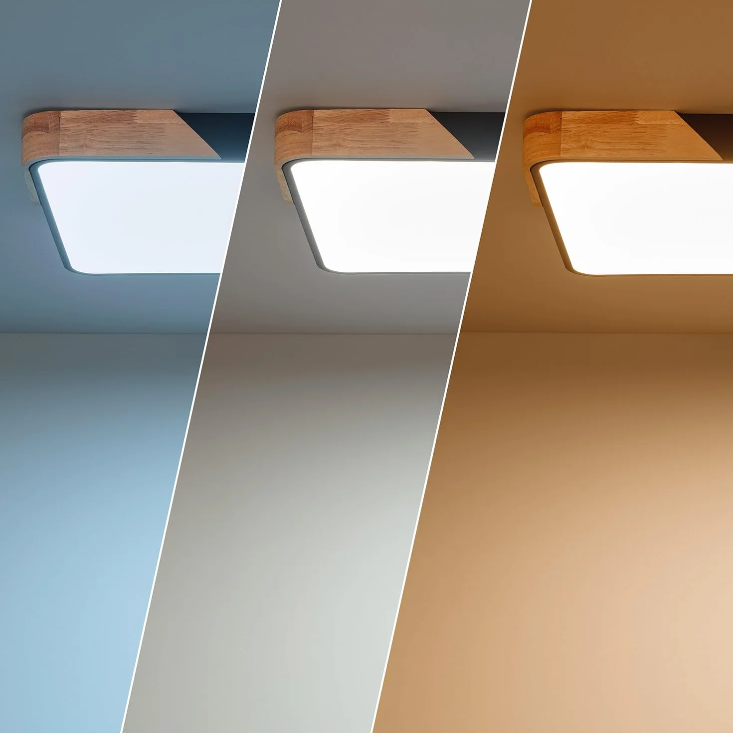 LEDKIA LIGHTING Plafon LED 30W Prostokątny z Drewna i Aluminium 625x425mm CCT Semi-Dari Czarny