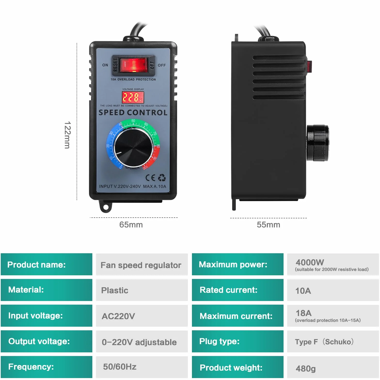 Jadeshay Regulator napięcia, AC220 V 4000 W SCR elektroniczny regulator napięcia regulator regulatora napięcia regulatora regulatora prędkości wentylatora silnika