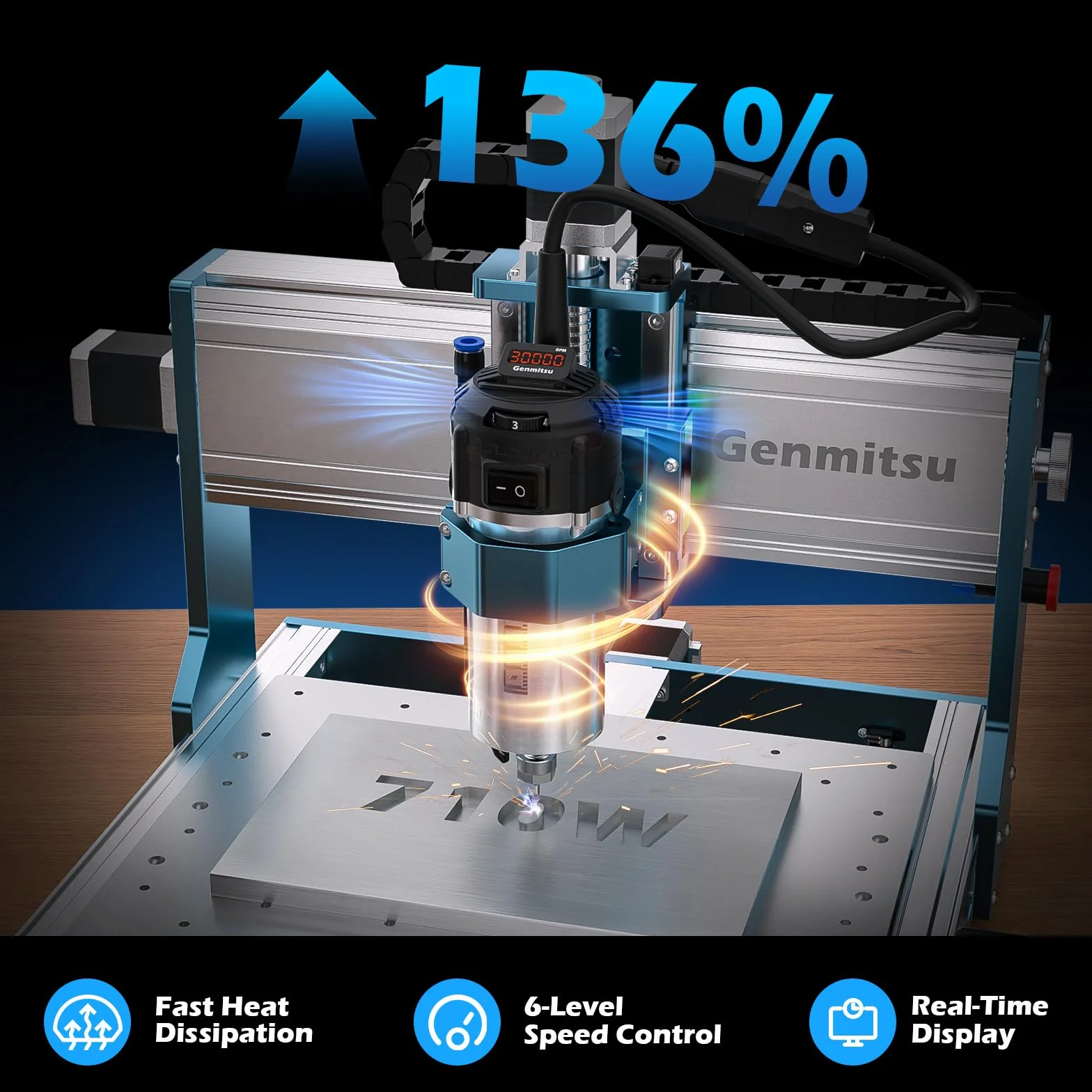 Genmitsu 3030-PROVer Ultra CNC router do metalu, całkowicie metalowa grawerka CNC z mocnym wrzecionem 710 W, wysoka precyzja ±0,03 mm, podwójne prowadnice liniowe i śruby kulowe, do grawerowania