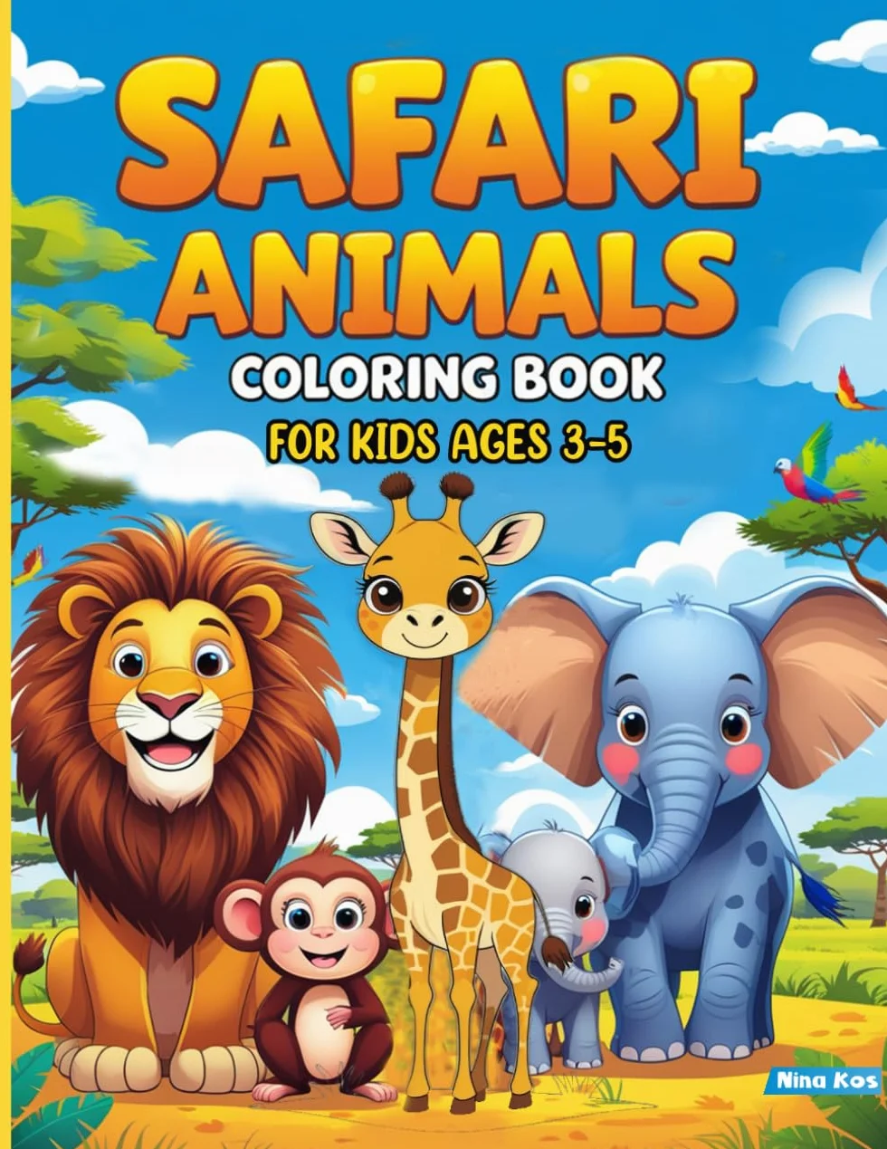 Safari Animals Coloring Book for Toddlers and Preschoolers Ages 3-5: Big Easy-to-Color Pages with Adorable Junge Animals and Fun Animal Facts: Perfect ... Skills, Creativity, and Animal Knowledge