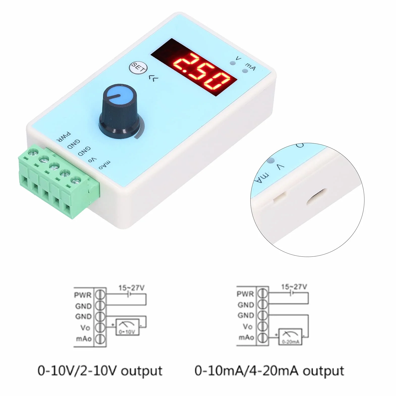 Generator sygnału analogowego Eujgoov 0-10 V/2-10 V 0-20mA/4-20mA Generator sygnału prądowo-napięciowego interfejs zasilania USB symulator analogowy