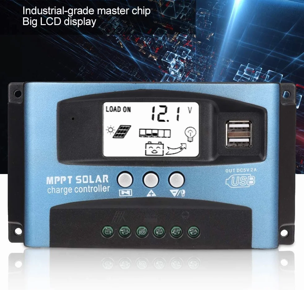 Solarny regulator ładowania MPPT 100 A, ładowarka słoneczna, kontroler z wyświetlaczem LCD, podwójny USB, wiele trybów sterowania obciążeniem, maksymalny prąd ładowania MPPT