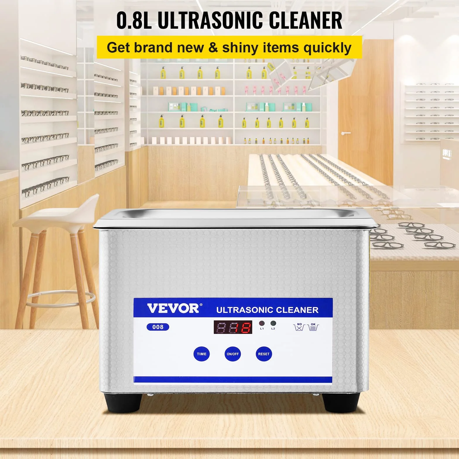 VEVOR Ultradźwiękowy środek czyszczący 800ml, 35W Profesjonalna myjka ultradźwiękowa ze stali nierdzewnej, mocna maszyna do czyszczenia ultradźwiękowego 40 kHz z wyświetlaczem LED do biżuterii,