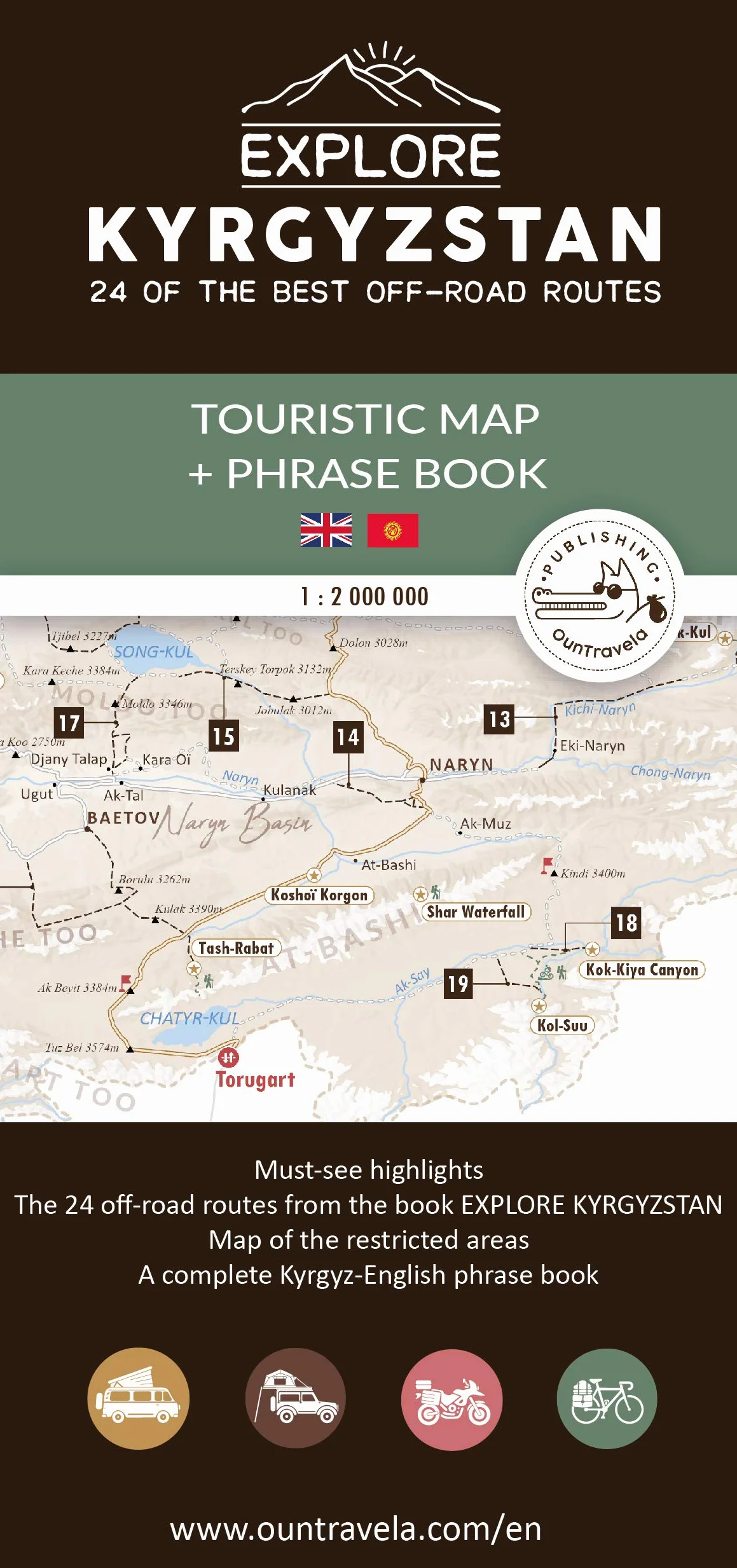 Touristic map of Kyrgyzstan + Kyrgyz-English phrase book: Geographical map of Kyrgyzstan