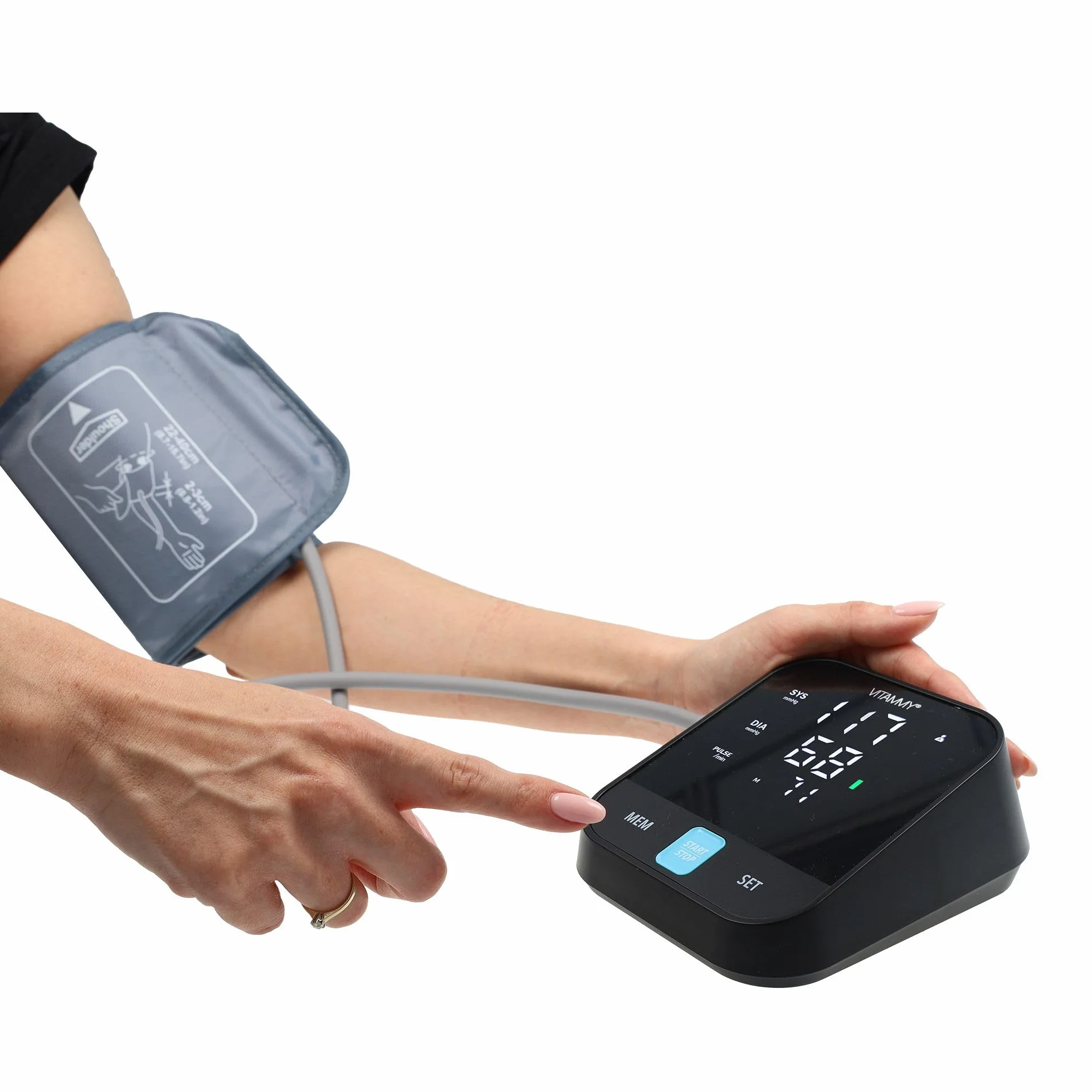VITAMMY Next e5 Ciśnieniomierz naramienny, czarny, z komunikatami głosowymi po polsku, mankiet 22-40 cm, zasilanie USB-C/baterie AA, z etui, wyświetlacz LCD