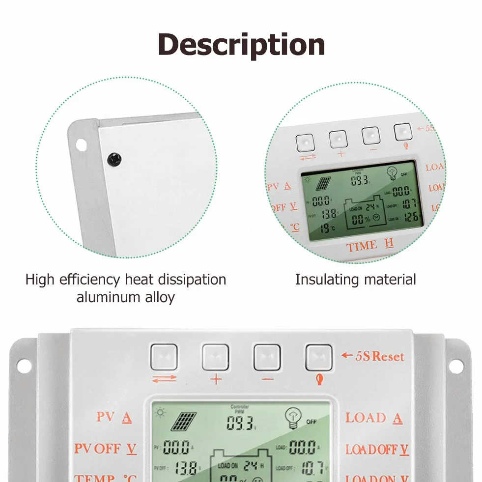 SolaMr 10A Solar Charge Controller 12V/24V Auto Identification Voltage Intelligent Regulator z wyświetlaczem LCD - M10