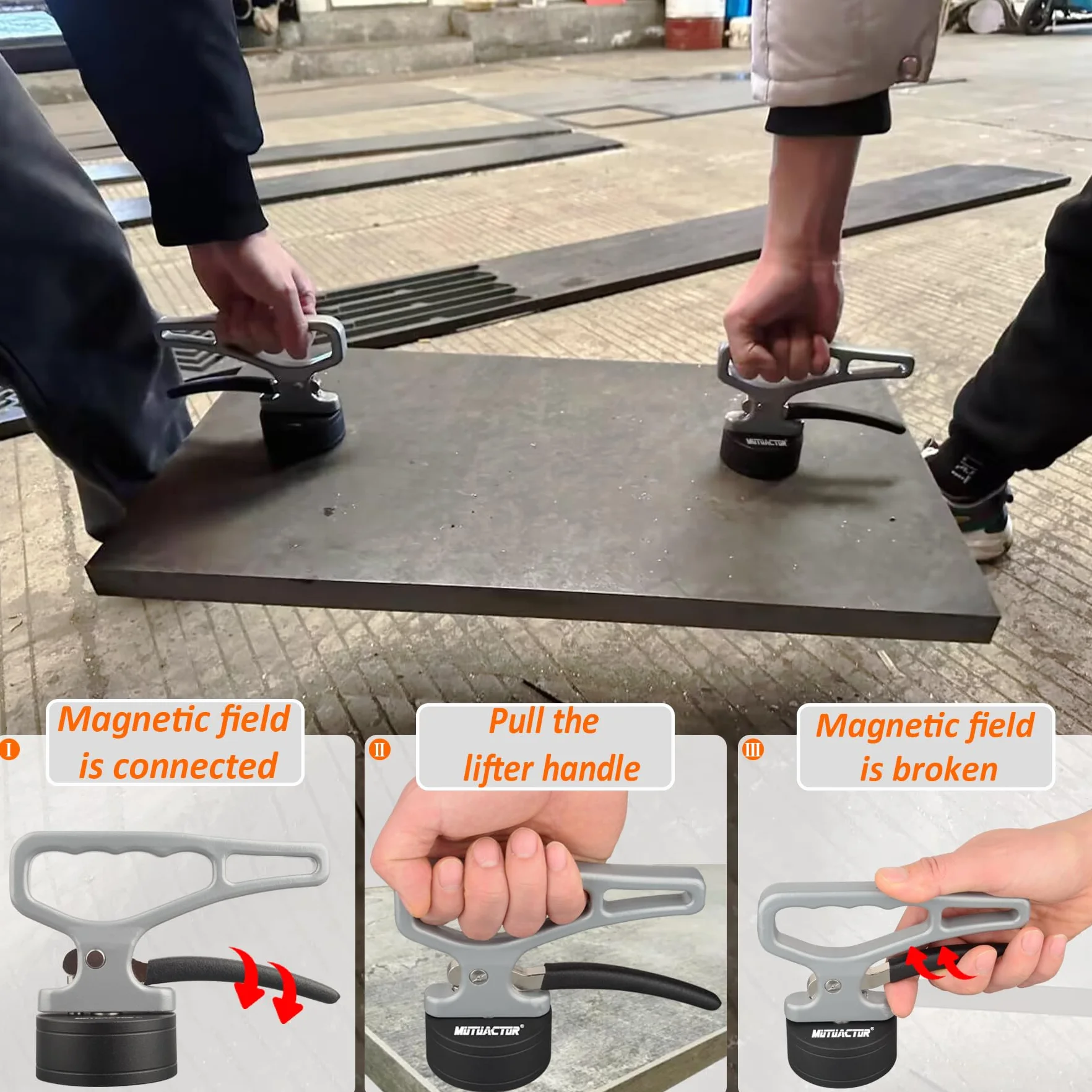 MUTUACTOR Wydajny magnes neodymowy Rare Earth Magnetic Lifer, Heavy Duty magnes z uchwytem regulowanym do przenoszenia, 1 sztuka Quick Release magnetyczny uchwyt narzędziowy do uchwytów metalowych