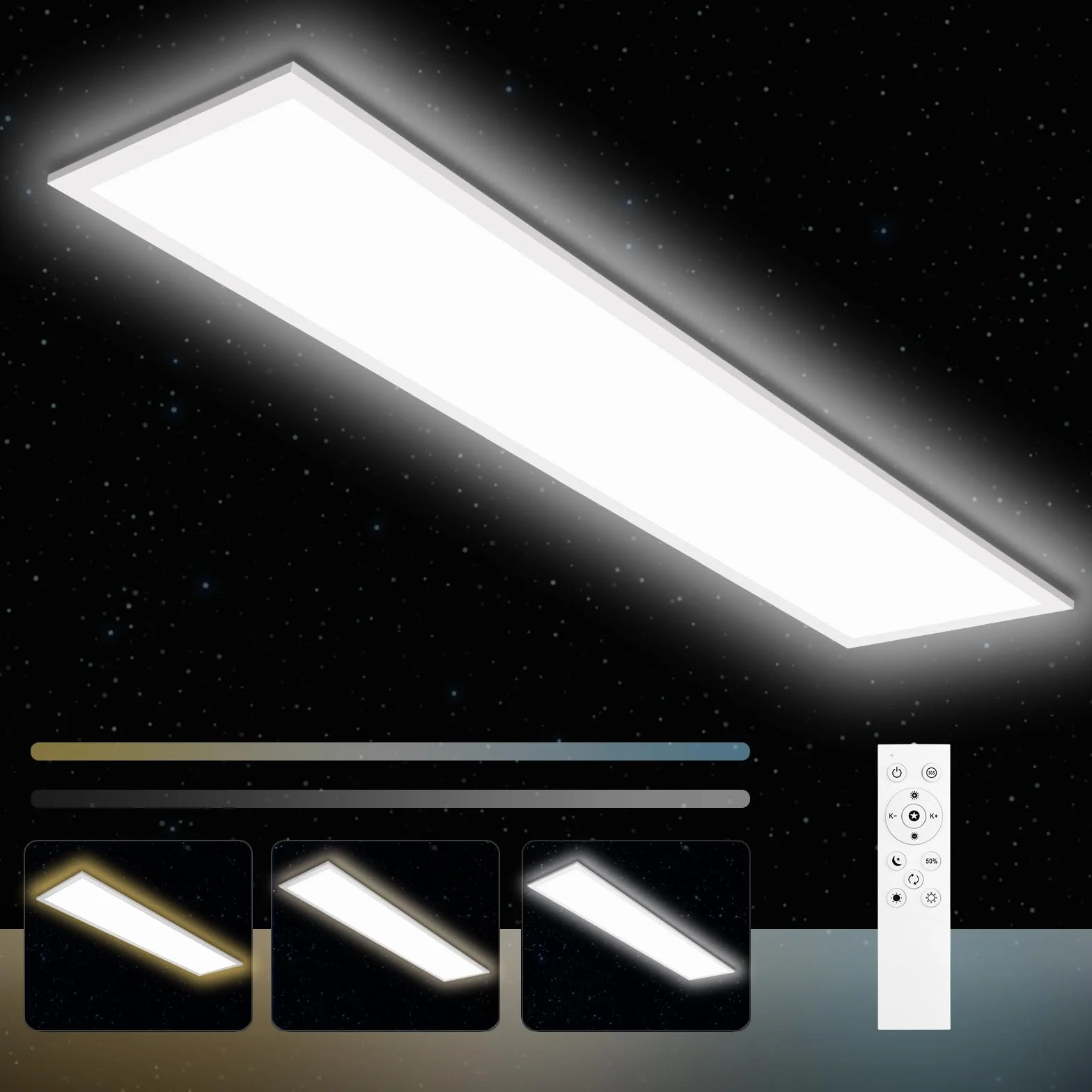 Oraymin Lampa sufitowa LED, panel 100 x 25 cm, 30 W, 3300 lm, CCT, prostokątna, lampa sufitowa LED, ściemniana, 3000-6500 K, lampa dzienna, lampa do salonu, sypialni, kuchni