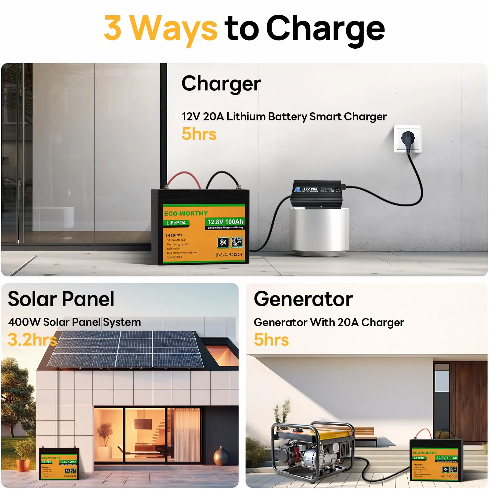 ECO-WORTHY Bateria litowa Bluetooth 12 V, 100 AH, akumulator LiFePO4 z ochroną w niskiej temperaturze, inteligentny BMS, 1280 Wh do przyczep kempingowych, samochodów kempingowych, systemów solarnych