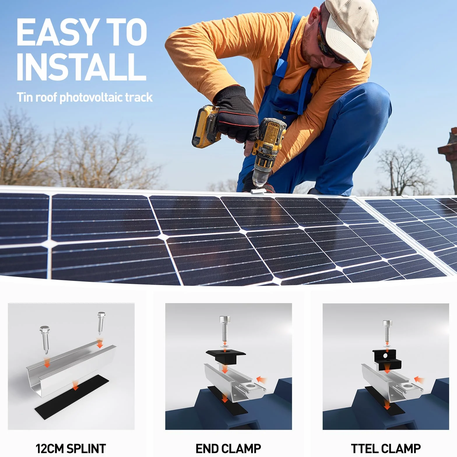 Uchwyt modułu solarnego, mocowanie modułu solarnego, uchwyt modułu PV, uchwyt modułu solarnego na płaski dach, mocowanie fotowoltaiczne na bitumie, zestaw montażowy dla 4 modułów PV