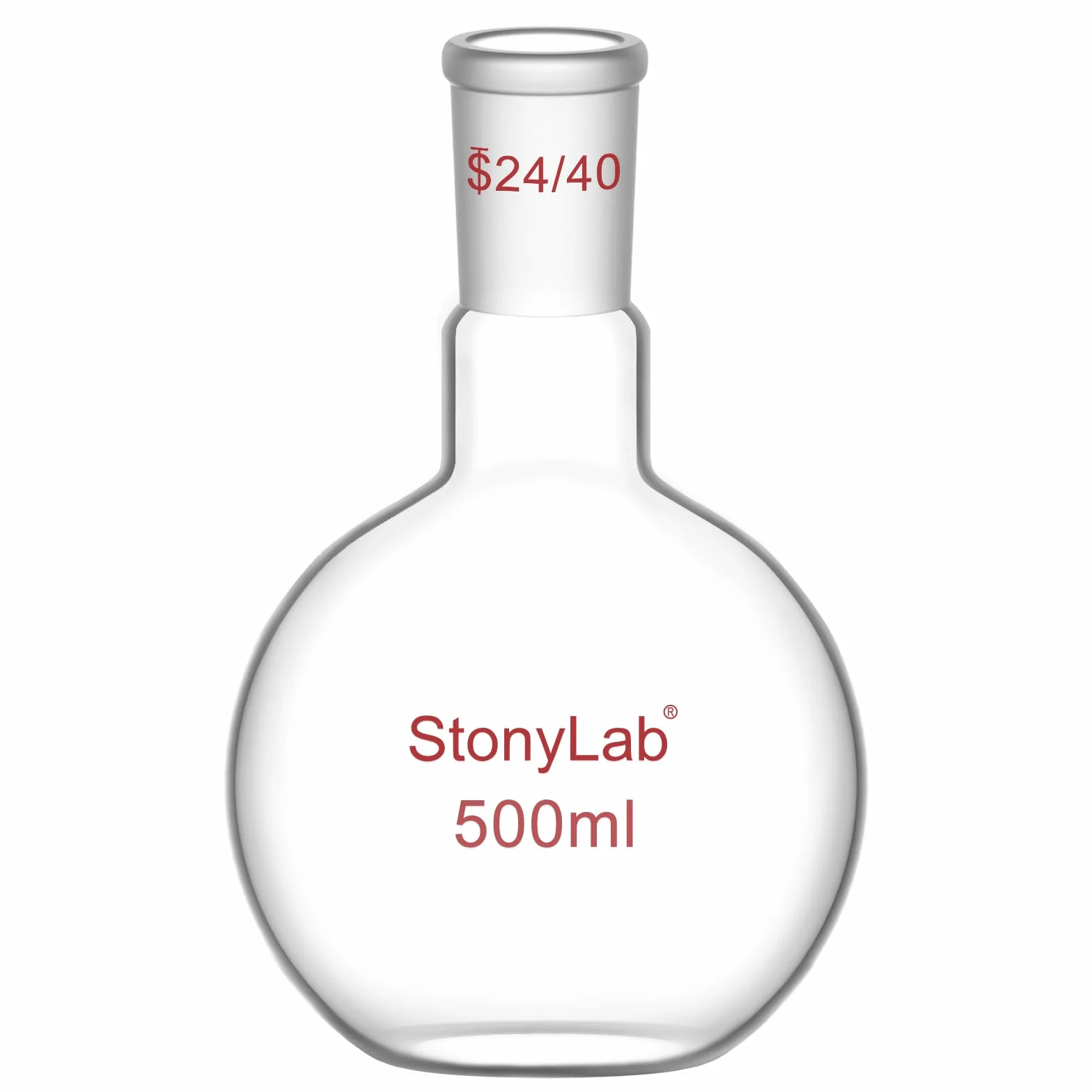 StonyLab 500ml Glas Einhals Flachboden Kochflasche Flachbodenflashe mit 24/40 Standard Taper Outer Joint, Single Neck Flat Bottom Boiling Flask - 500ml