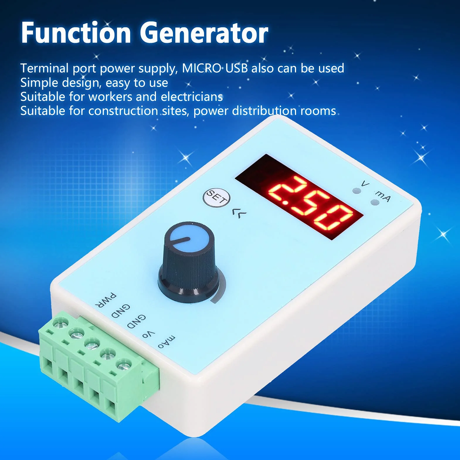 Generator sygnału analogowego Eujgoov 0-10 V/2-10 V 0-20mA/4-20mA Generator sygnału prądowo-napięciowego interfejs zasilania USB symulator analogowy