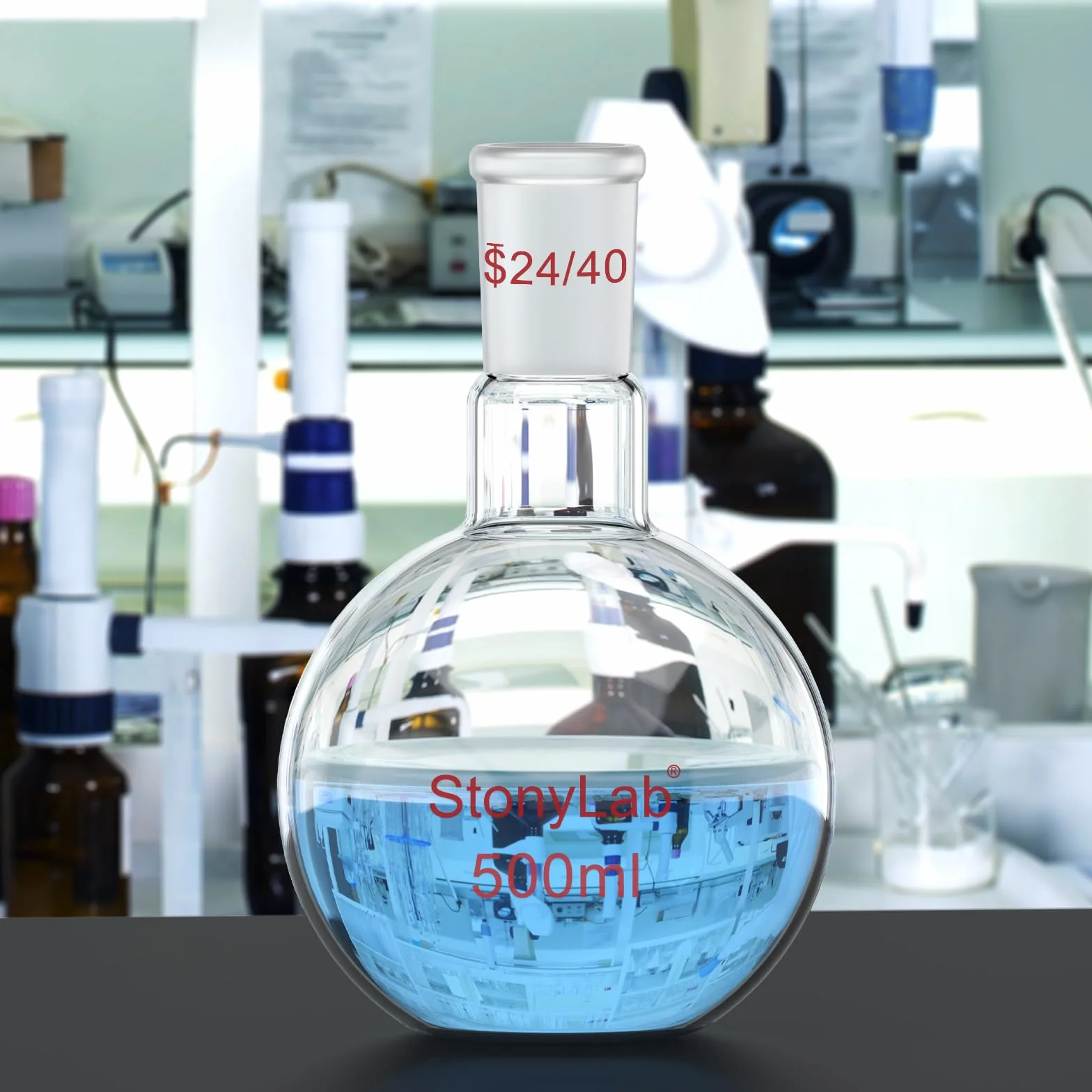 StonyLab 500ml Glas Einhals Flachboden Kochflasche Flachbodenflashe mit 24/40 Standard Taper Outer Joint, Single Neck Flat Bottom Boiling Flask - 500ml