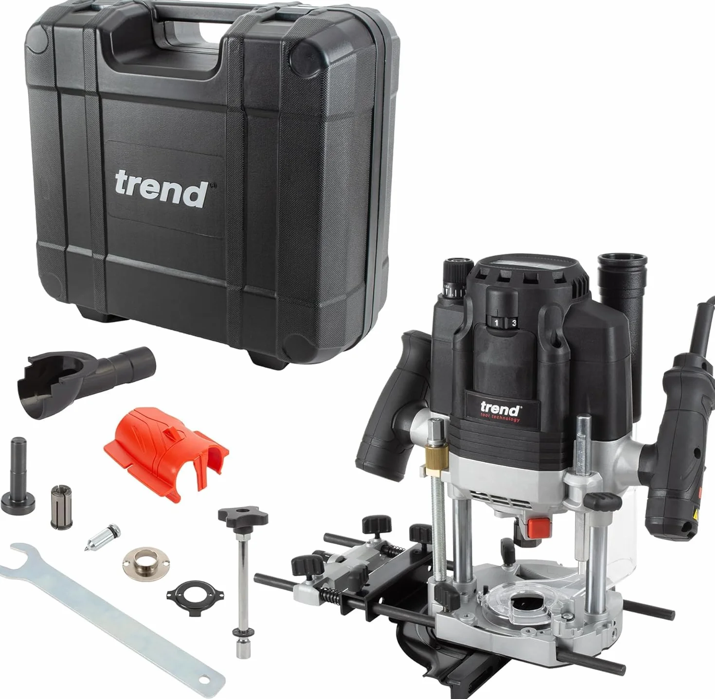 Trend T8 Frezarka Zanurzeniowa Dwumodalna 12mm do Warsztatu, Zaprojektowana do Użytku Ręcznego i na Stołach, 2200W, 230V, Czarny, T8EK/EURO