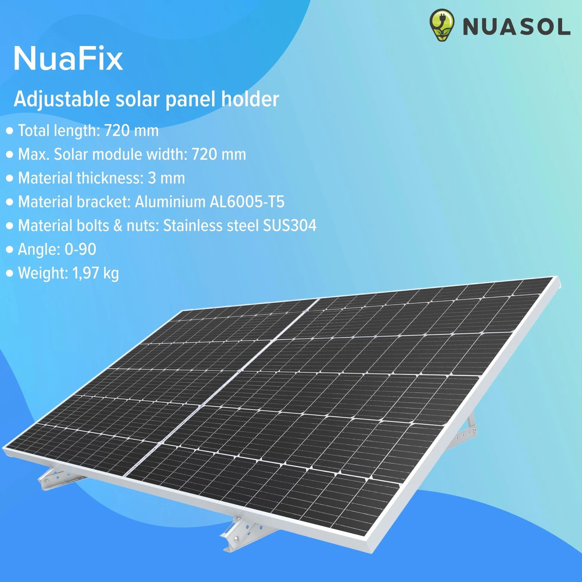 Uchwyt do paneli słonecznych PV 28 cali / 72 cm | zestaw 2 uchwytów do modułu solarnego do elektrowni balkonowej z aluminium | zawieszenie płaskiego dachu PV regulowane 0-90° | w zestawie