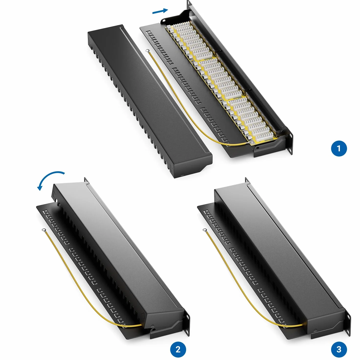 deleyCON CAT 6 Patch Panel Krosownica 24 Porty - Desktop 19 cal Rack Montaż Serwer - RJ45 - Ekranowany - TIA568A TIA568B Czarny