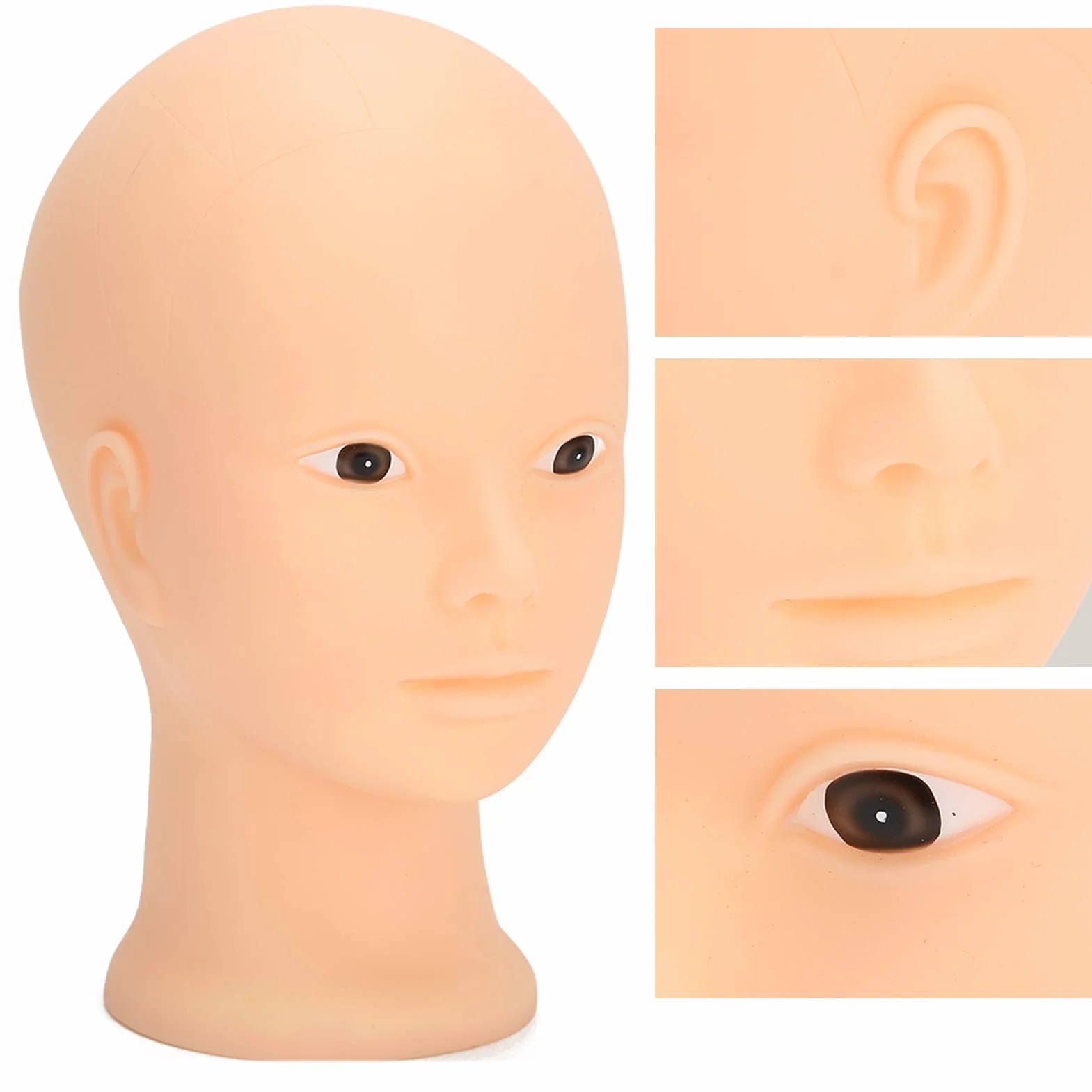 Cuifati Bald Manekin Head, 19.3 w 3D Make Up Practice Training Head, Kosmetologia Głowa Okulary, Włosy, Kapelusz, Hełm, Okulary (Brak stylu makijażu)