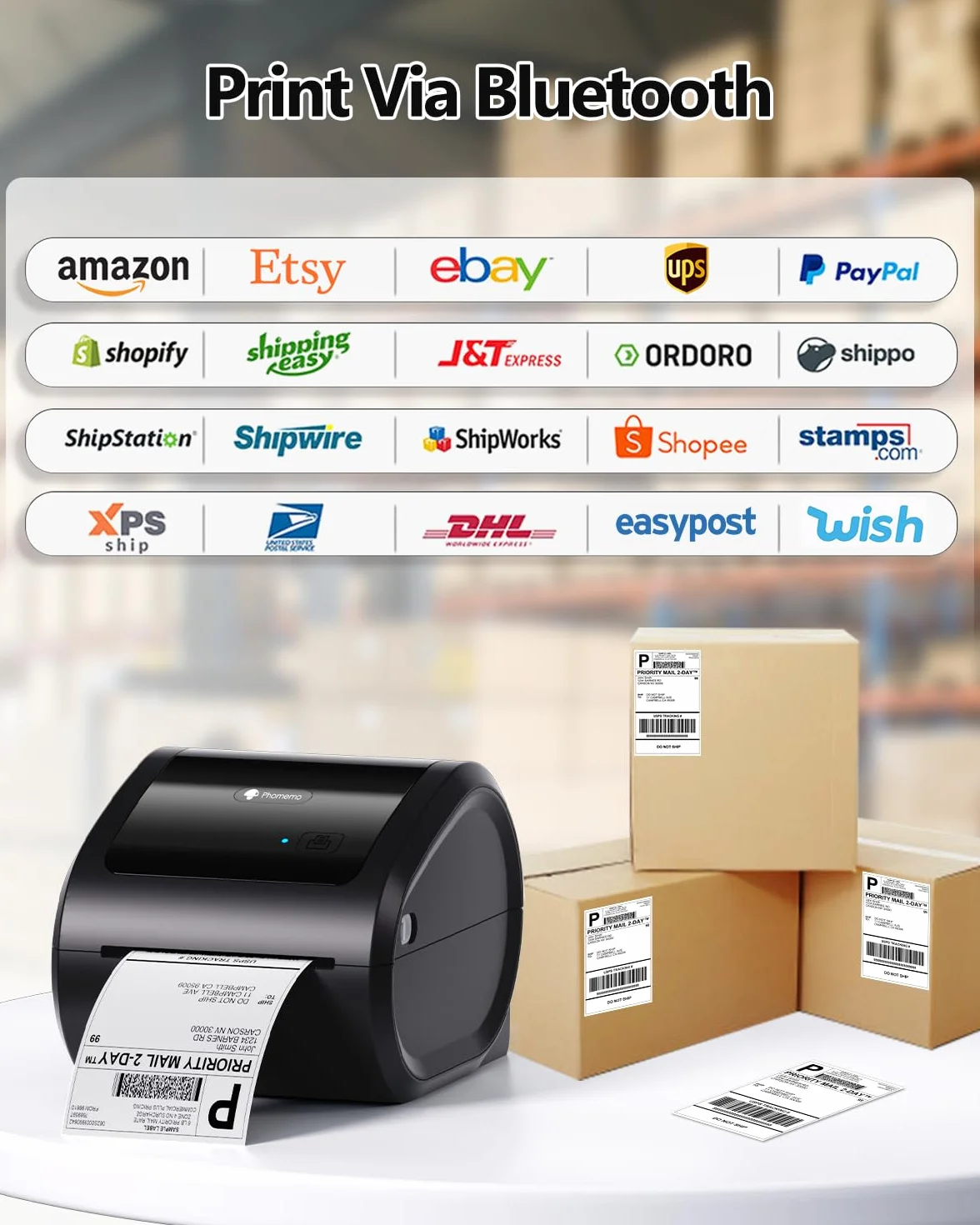 Phomemo 520BT - 4x6 termiczna drukarka etykiet Bluetooth do DHL, UPS, wysyłka paczek, kompatybilna z małymi firmami, ebay i Amazon