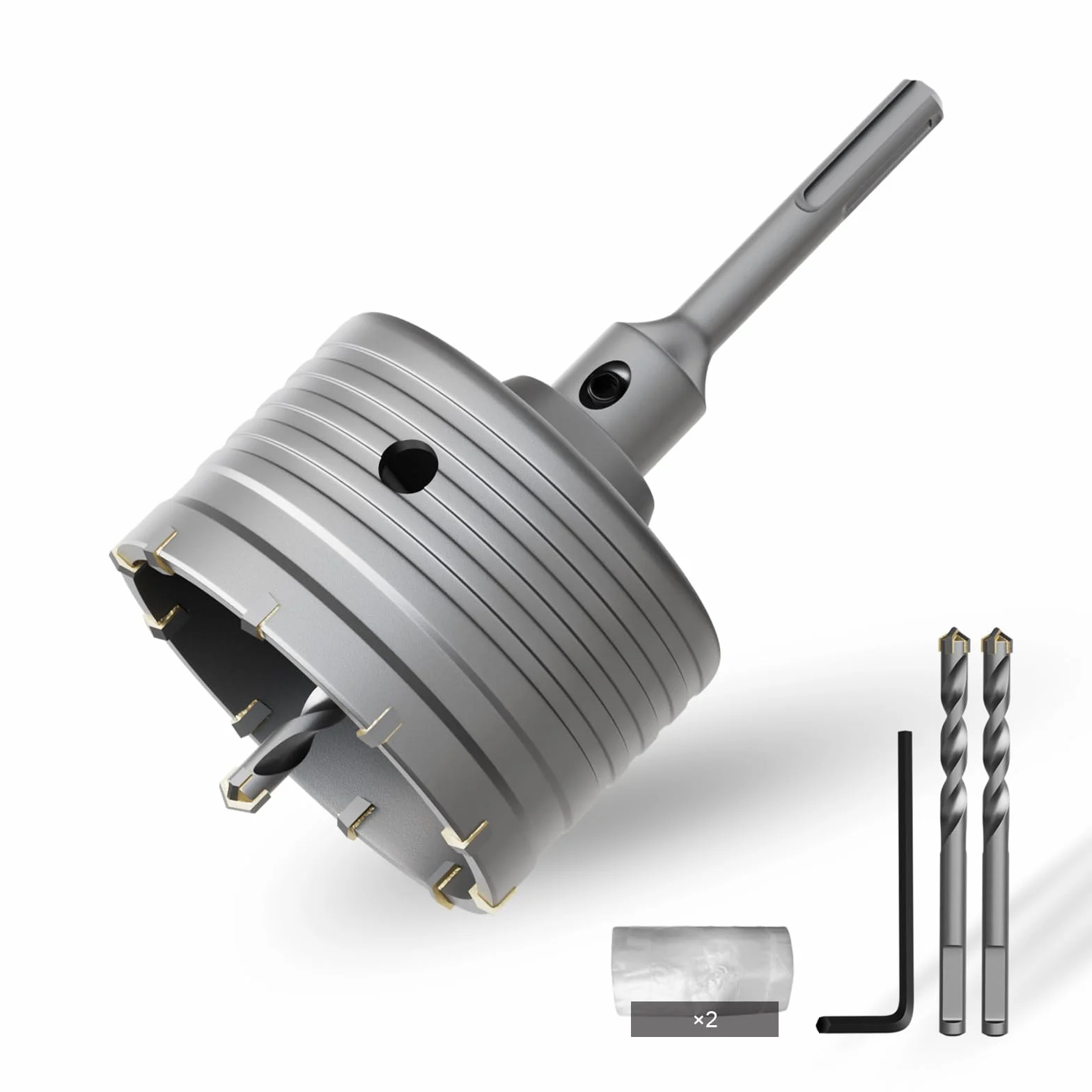 CSOOM Otwornica do betonu 90 mm z drążkiem przedłużającym SDS-Plus 110 mm, zestaw otwornic do betonu, 4 x 8 x 110 mm, końcówka z twardego metalu, 2 wiertła centrujące