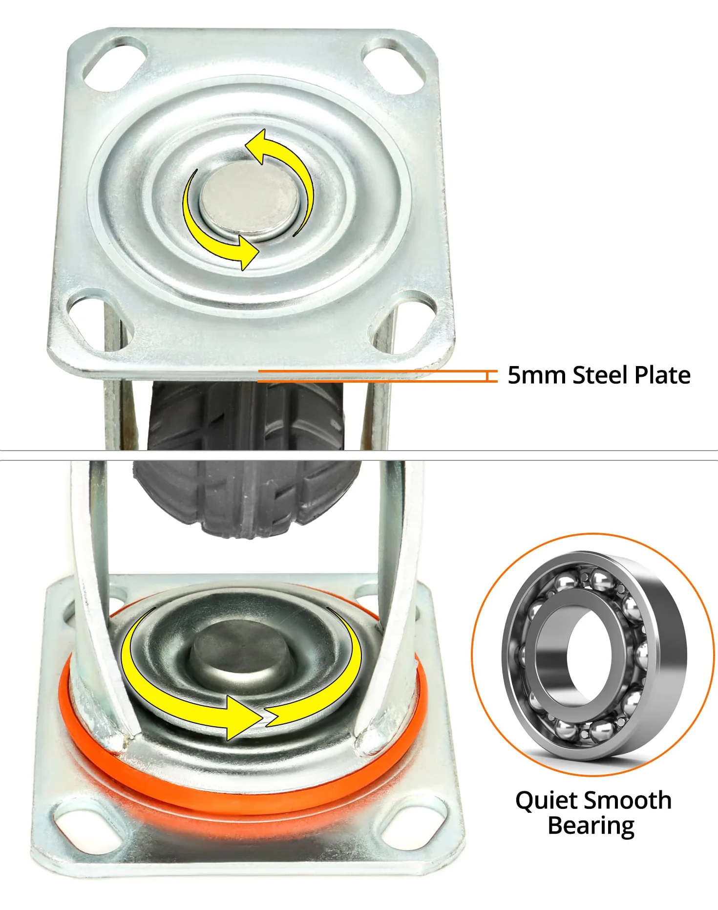 QWORK® 4 sztuki kółek do dużych obciążeń 150mm - do 250 kg na kółko - kółka skrętne z amortyzacją do transportu mebli i transportu przemysłowego (2 kółka skrętne + 2 kółka z hamulcem)
