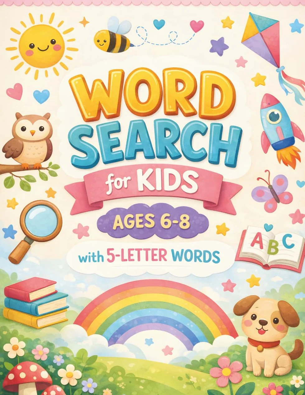 Word Search for Kids Ages 6–8 with 5-Letter Words: Fun and Easy Word Search Puzzles to Build Reading Confidence and Focus