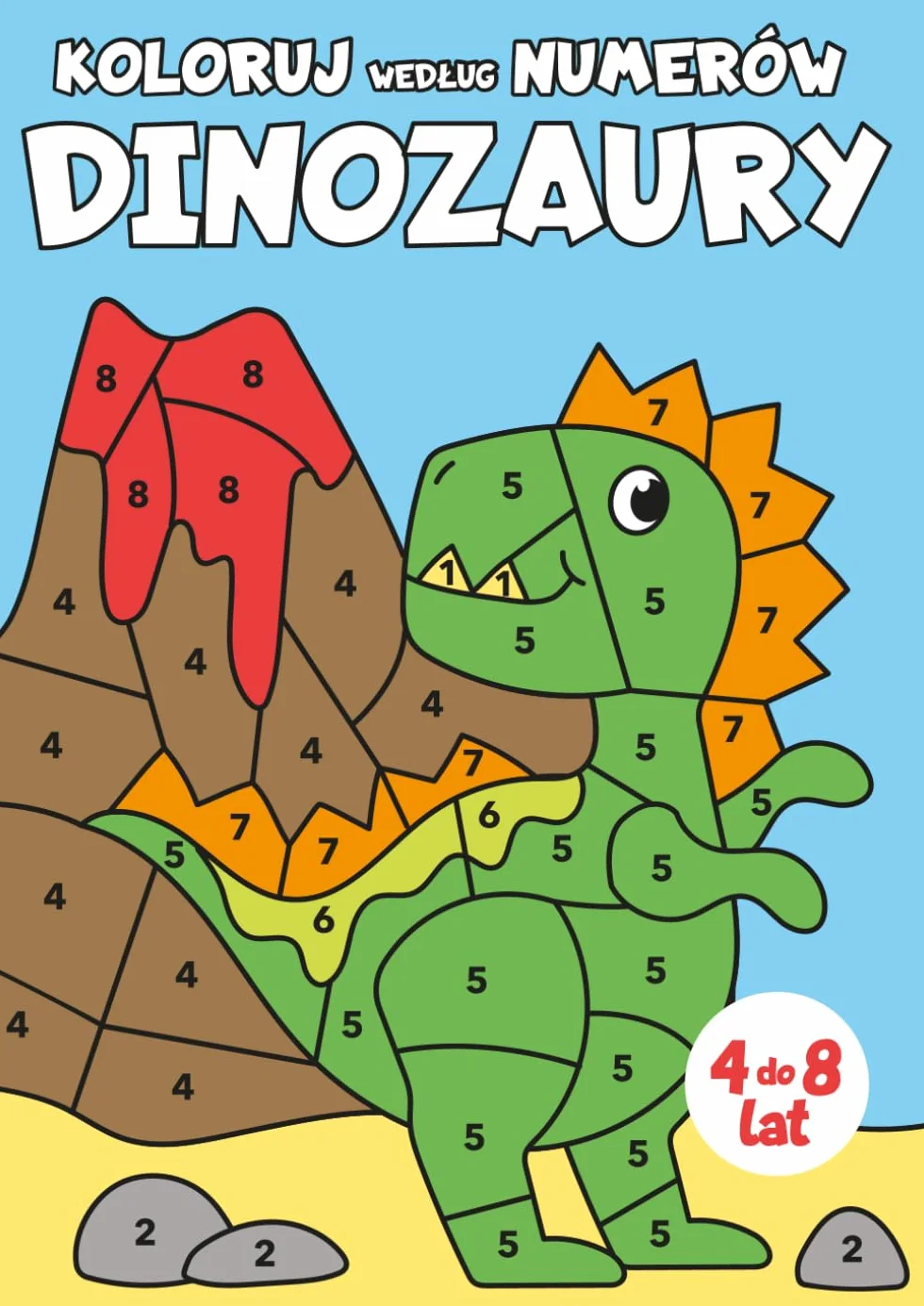 Koloruj według numerów | Dinozaury: Ucz się o liczbach, bawiąc się z tymi przyjaznymi dinozaurami do pokolorowania | Kolorowanka dla dzieci w wieku od 4 do 8 lat