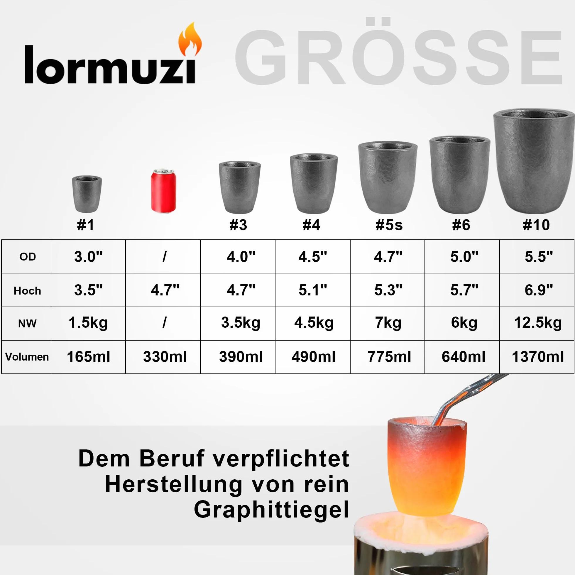 Tygiel grafitowy z węglika krzemu 6 kg-640 ml, do topienia metalu, wytrzymuje wysokie temperatury 1800 (3272°F), topienie, odlewanie, rafinowanie aluminium, złota, srebra, miedzi